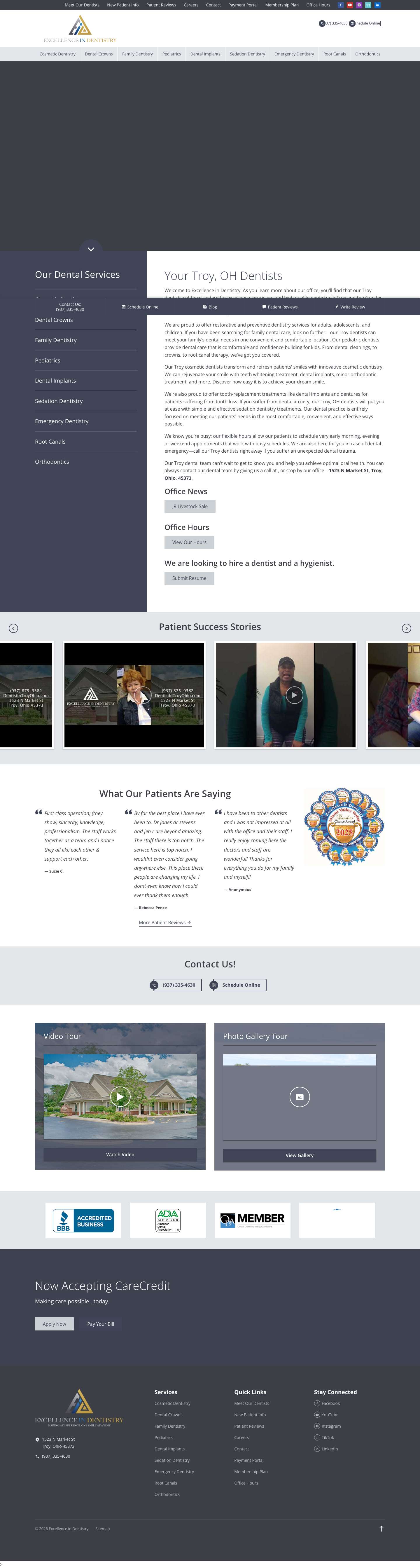 Troy Dentist | Excellence in Dentistry | Troy, OH Cosmetic Dentist | Troy Dentist Office - Full Screenshot