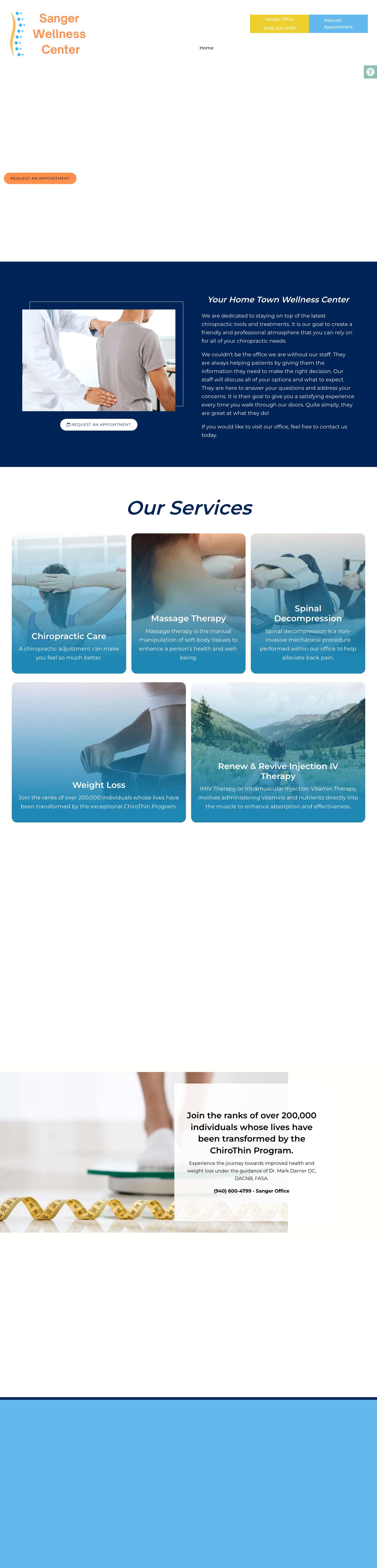 Chiropractor in Sanger, TX | Sanger Wellness CenterAccessibility ToolsIncrease TextDecrease Text - Full Screenshot