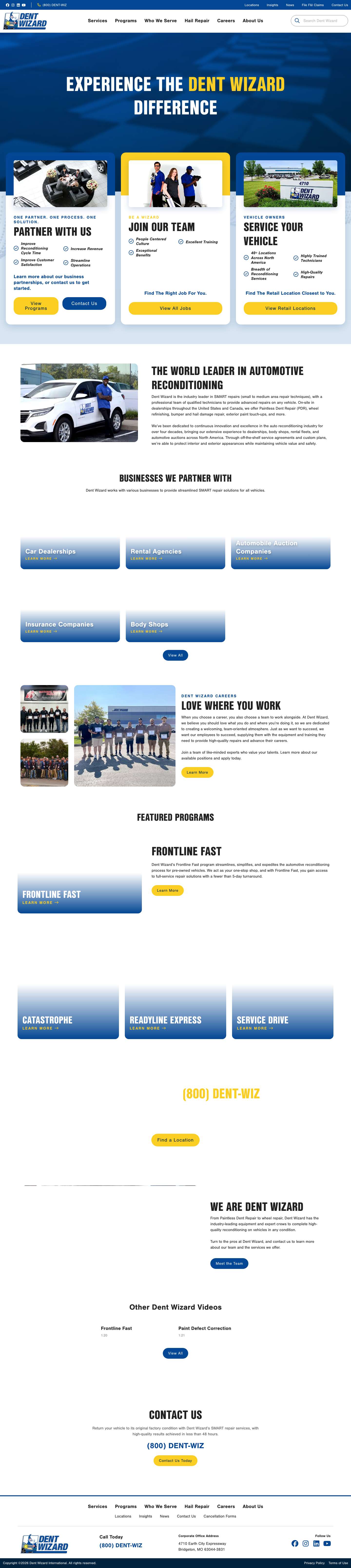 Leader in SMART Repairs & Automotive Reconditioning | Dent Wizard - Full Screenshot