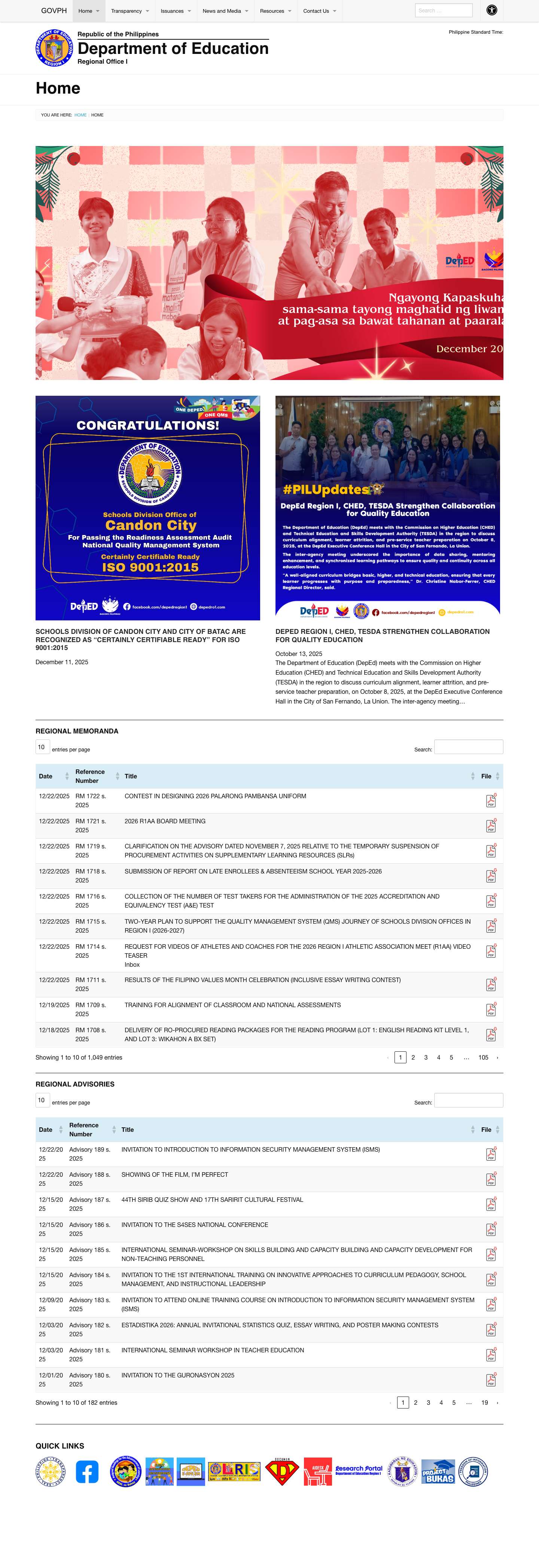 DepEd RO1 | The official website of Department of Education Regional Office 1 - Full Screenshot