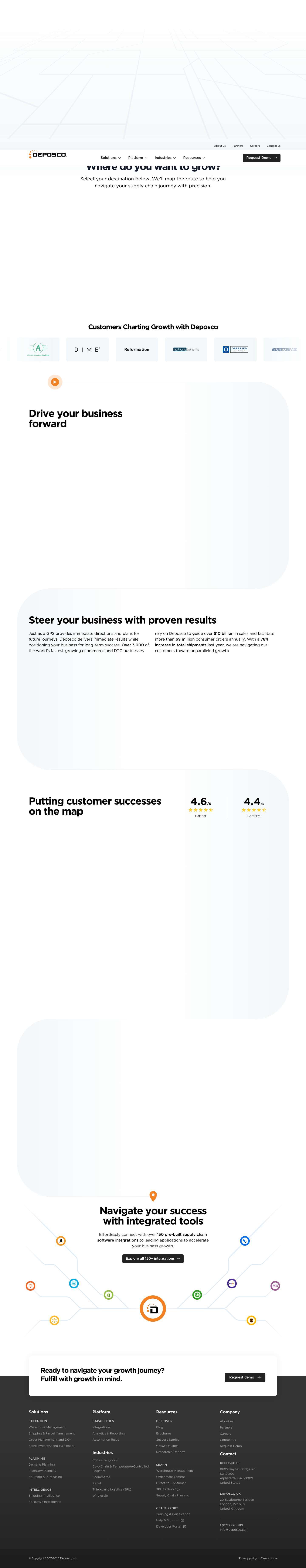 End-to-End WMS and OMS Platform | DeposcoModern GPS Growth Section - Material Icons - Full Screenshot