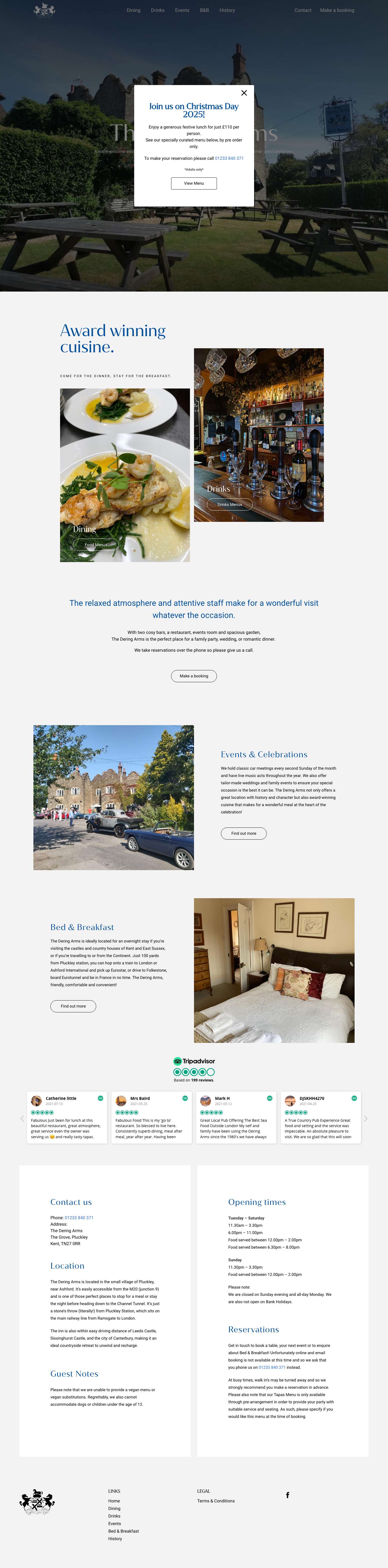 Home - The Dering Arms Pub and Restaurant in Kent - Full Screenshot