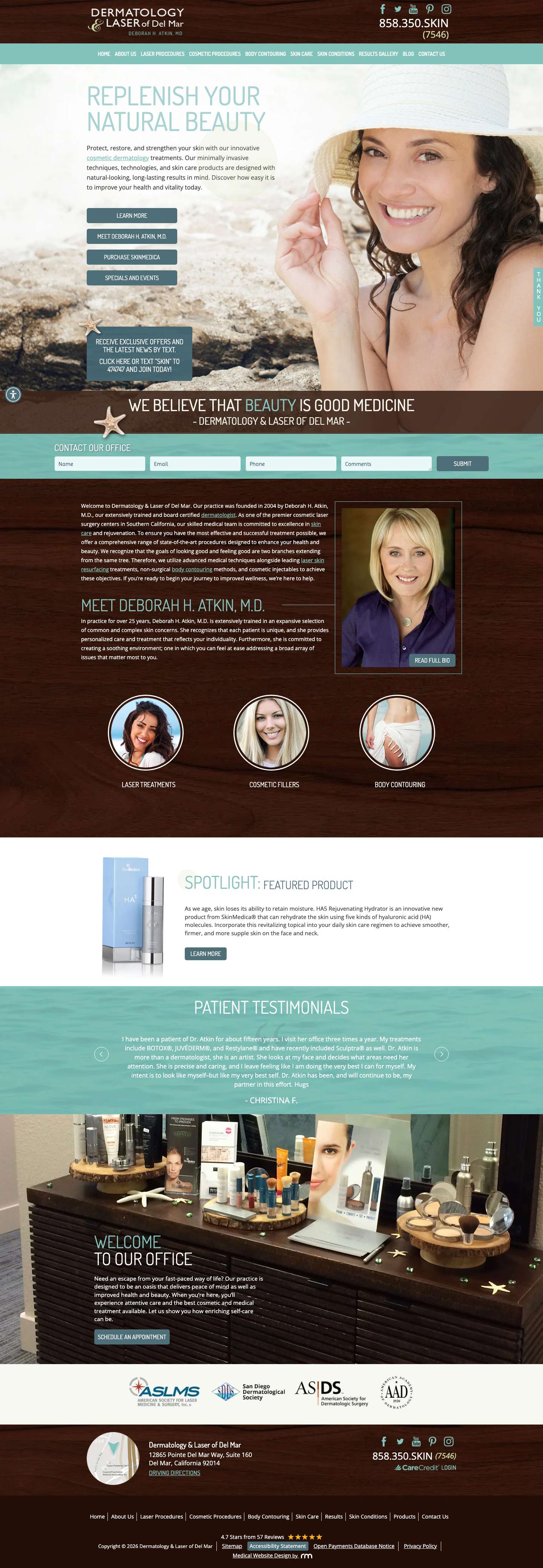 Cosmetic Dermatology San Diego Del Mar CA - Full Screenshot