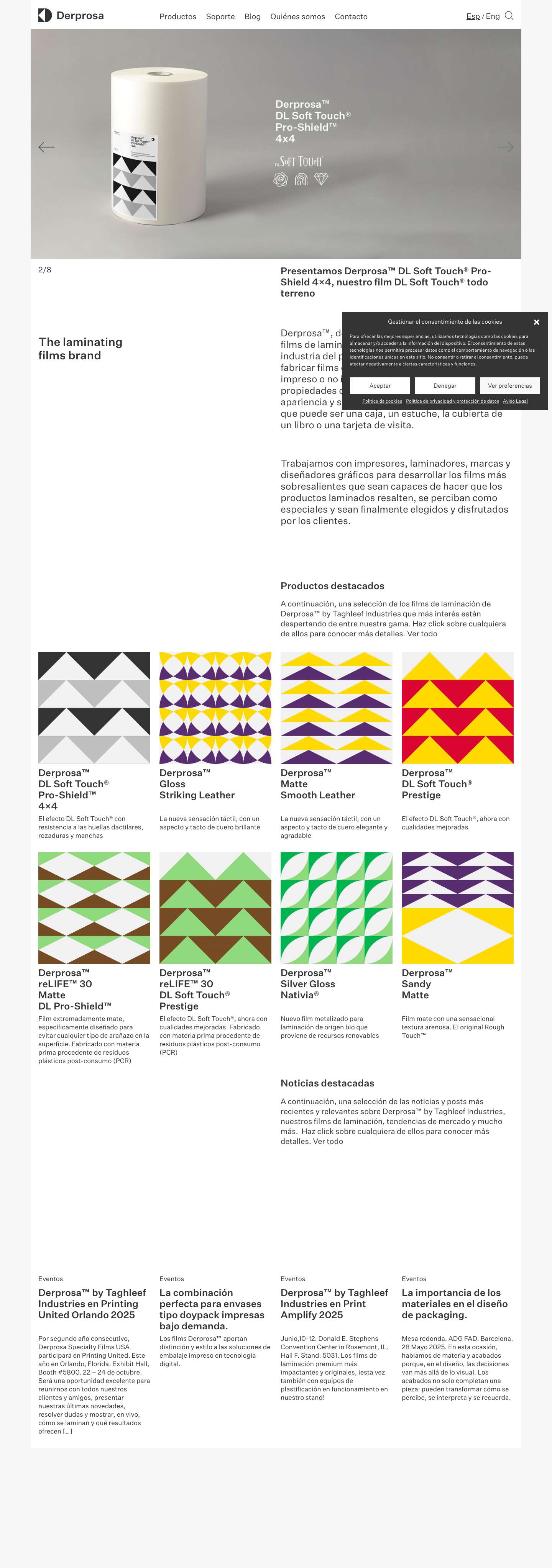Films de Laminación para artes gráficas | Derprosa - Full Screenshot