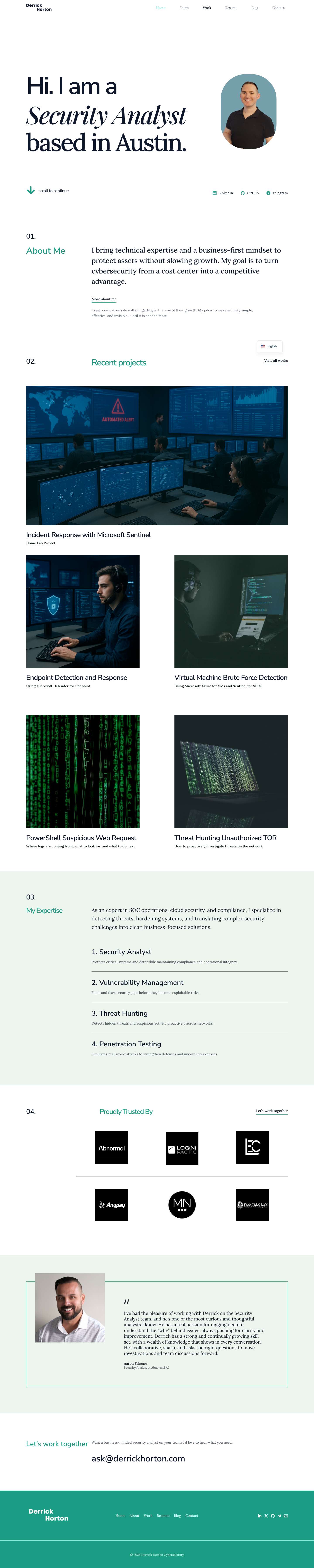 Derrick Horton | Cybersecurity Professional & SOC Analyst Email - Full Screenshot