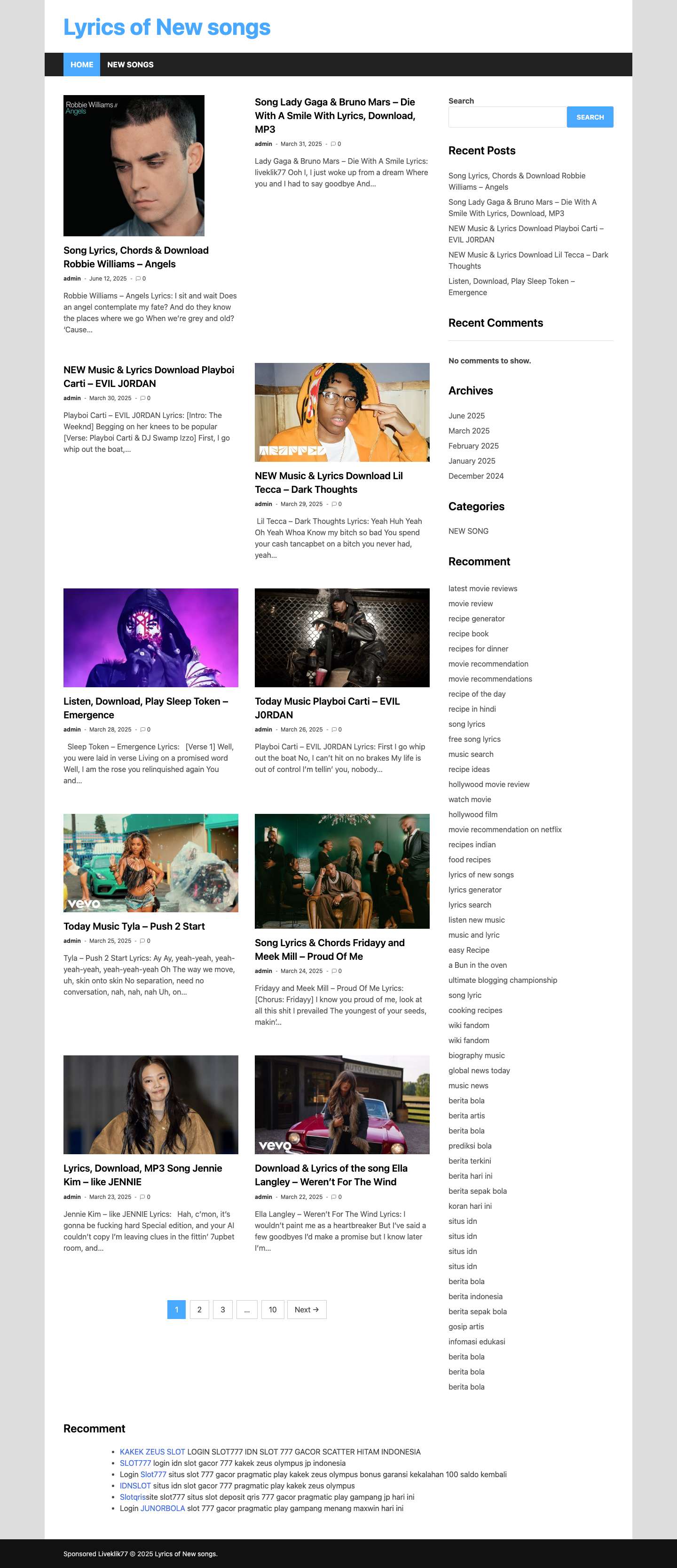 Lyrics of New songs - Full Screenshot