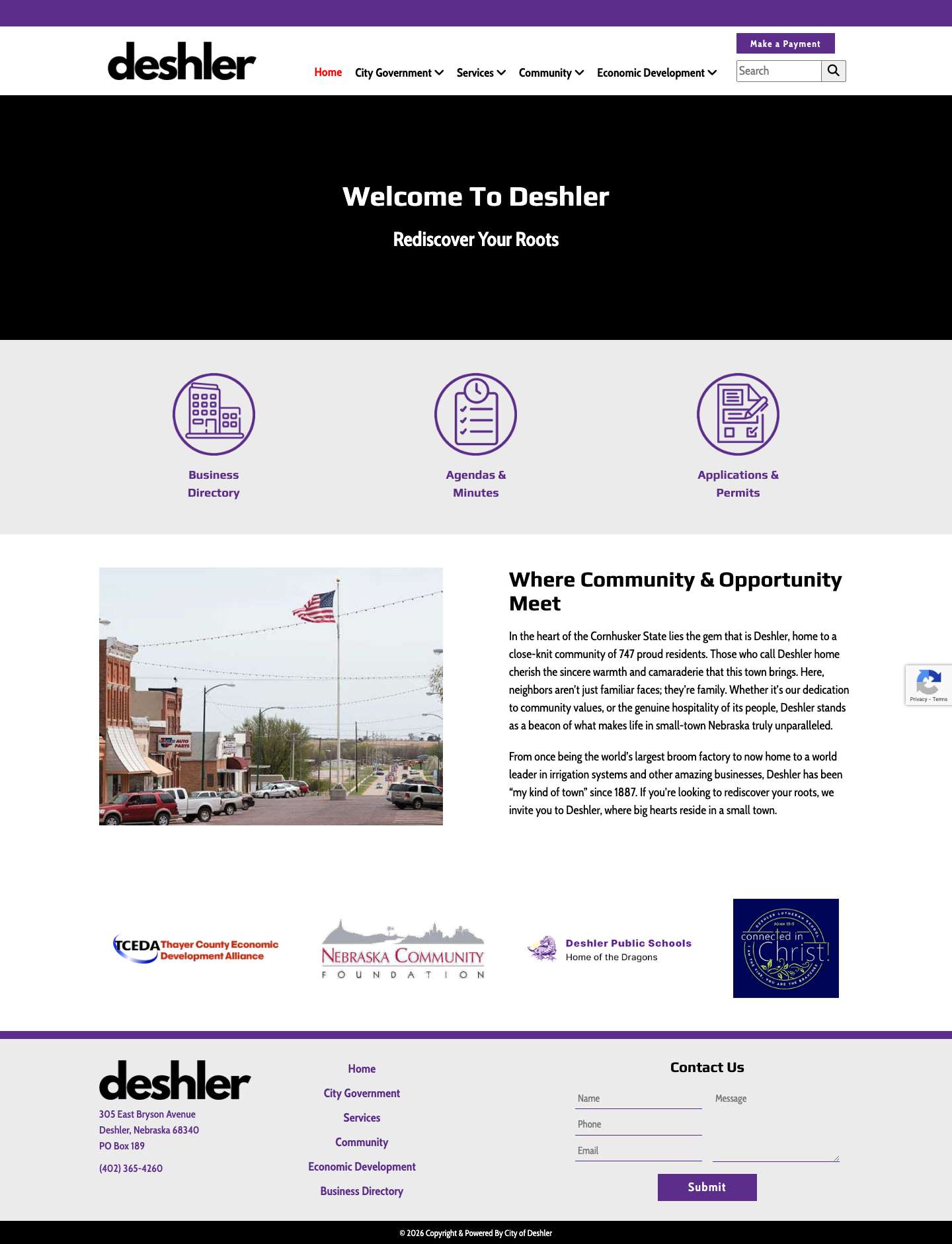 City of Deshler | Home | Your Nebraska Community | City of DeshlerCity of Deshler | Home | Your Nebraska Community - Full Screenshot