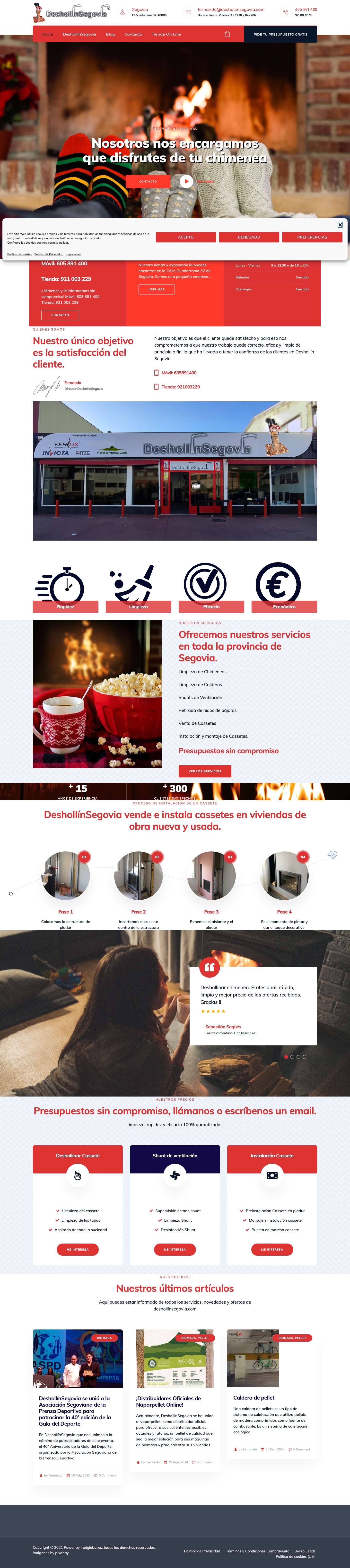 DeshollinSegovia.com – Atendemos a toda España (excepto Ceuta, Mellia y las islas) – Servicio de limpieza, deshollinado, mantenimiento y venta de chimeneas en Segovia. - Full Screenshot