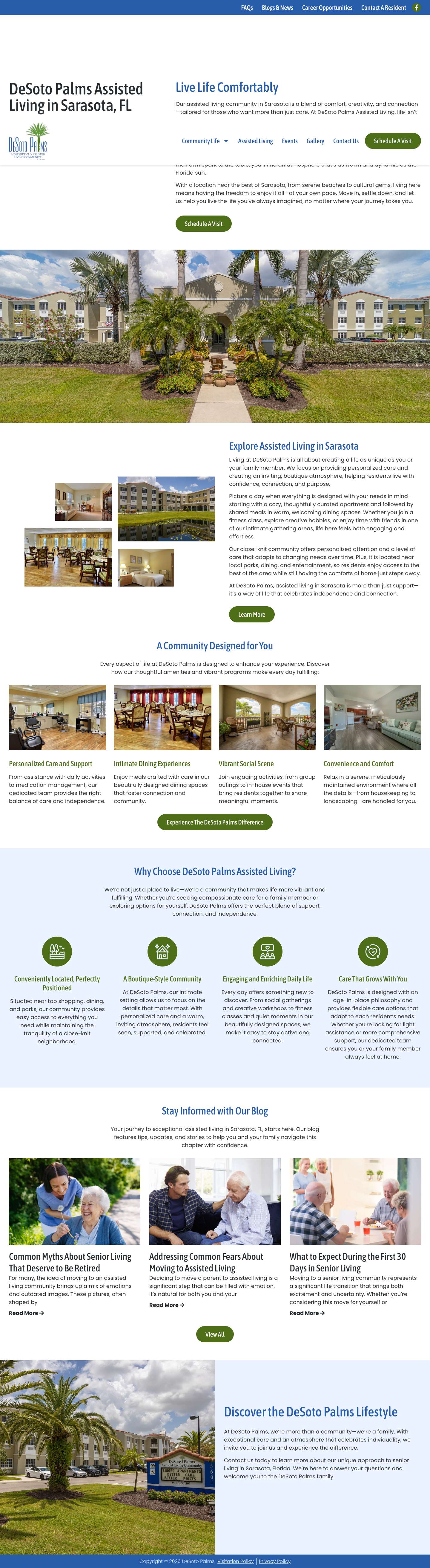 Senior Living in Sarasota, FL | DeSoto Palms Assisted Living - Full Screenshot