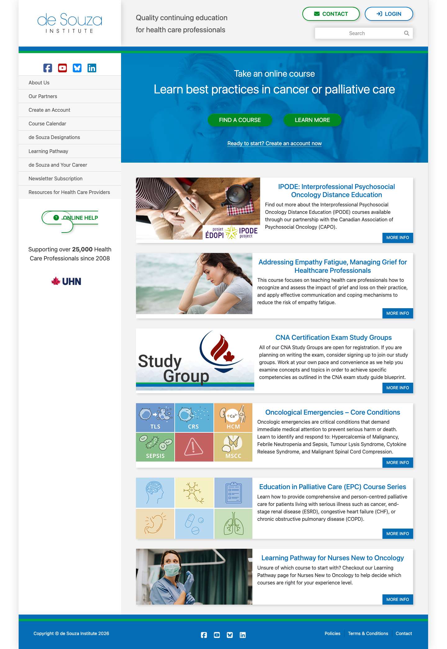 de Souza Institute – de Souza Institute provides continuing education in oncology and palliative care for health professionals - Full Screenshot