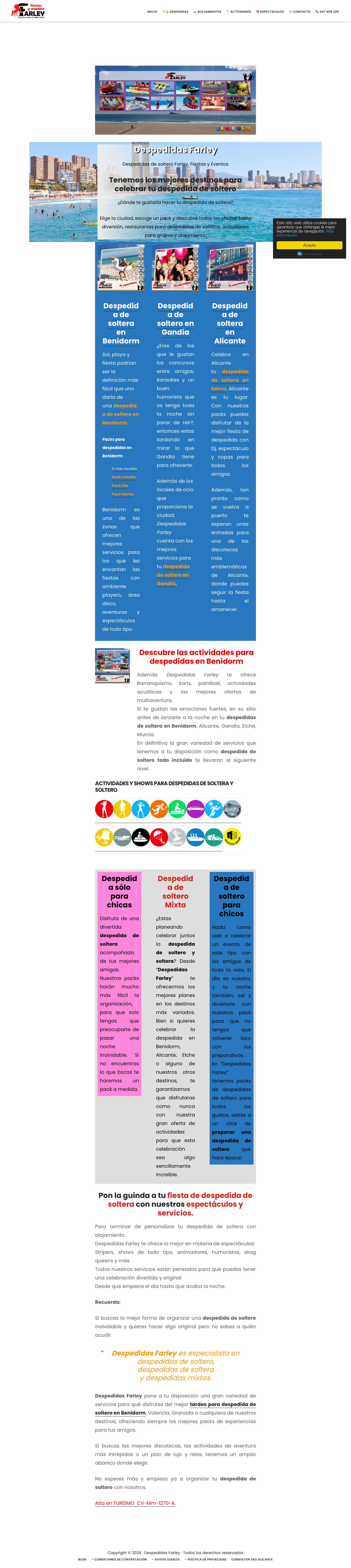 👰 Despedidas Farley organiza despedidas de soltera en Benidorm - Full Screenshot