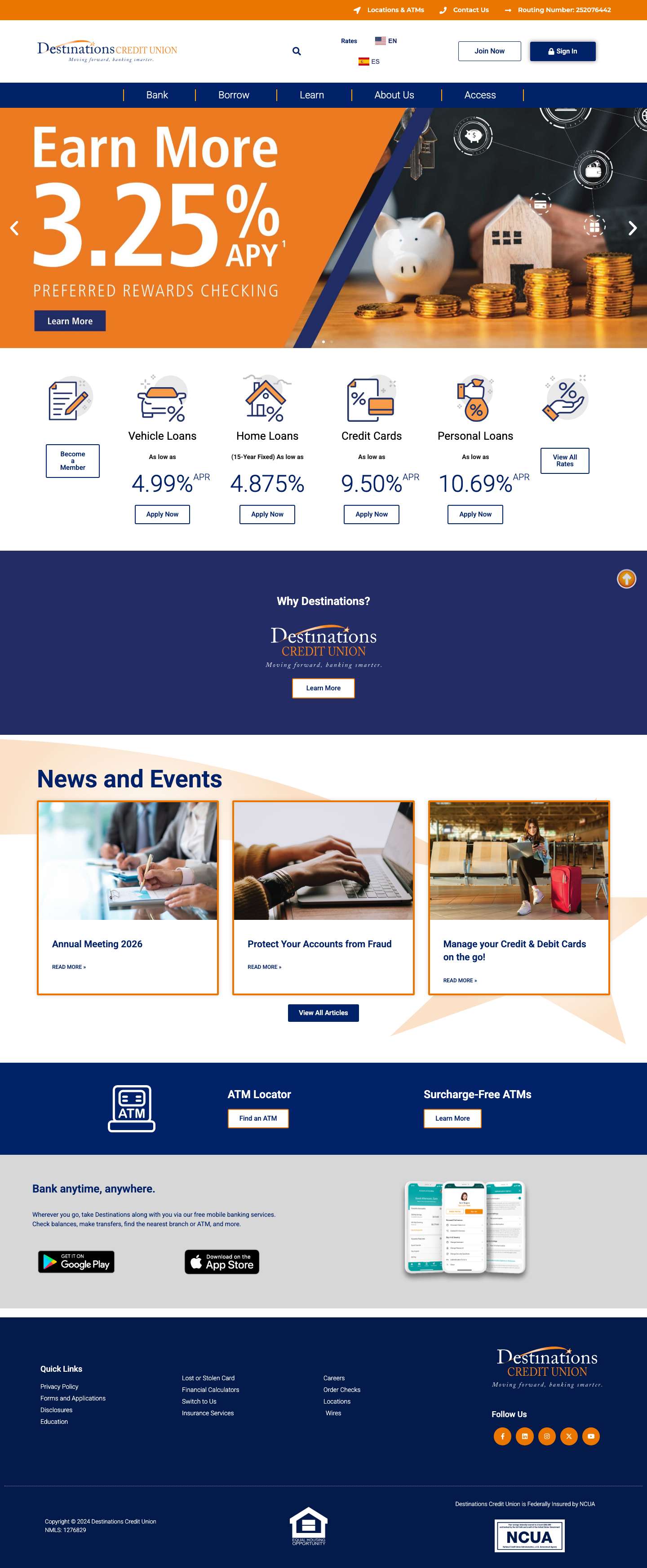 Destinations Credit Union - Banking, Loans, Mortgages & Credit Cards - Full Screenshot