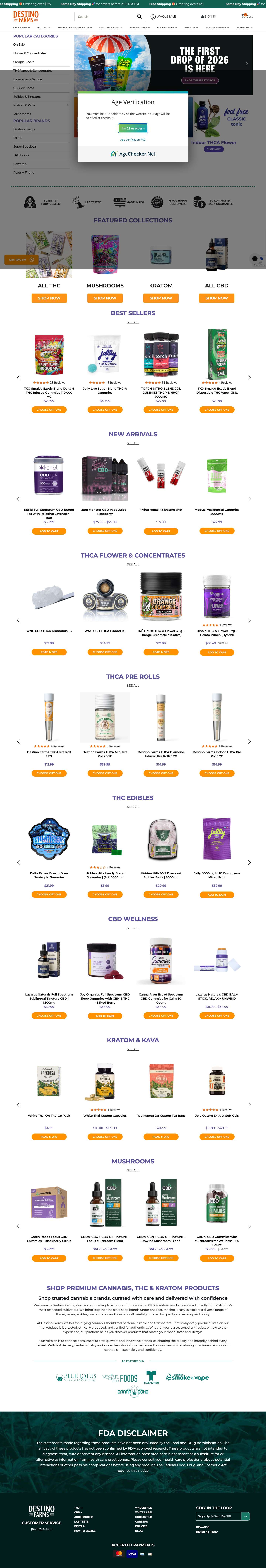 Buy Premium THC, CBD, Kratom, Hemp Product | Destino Farms - Full Screenshot