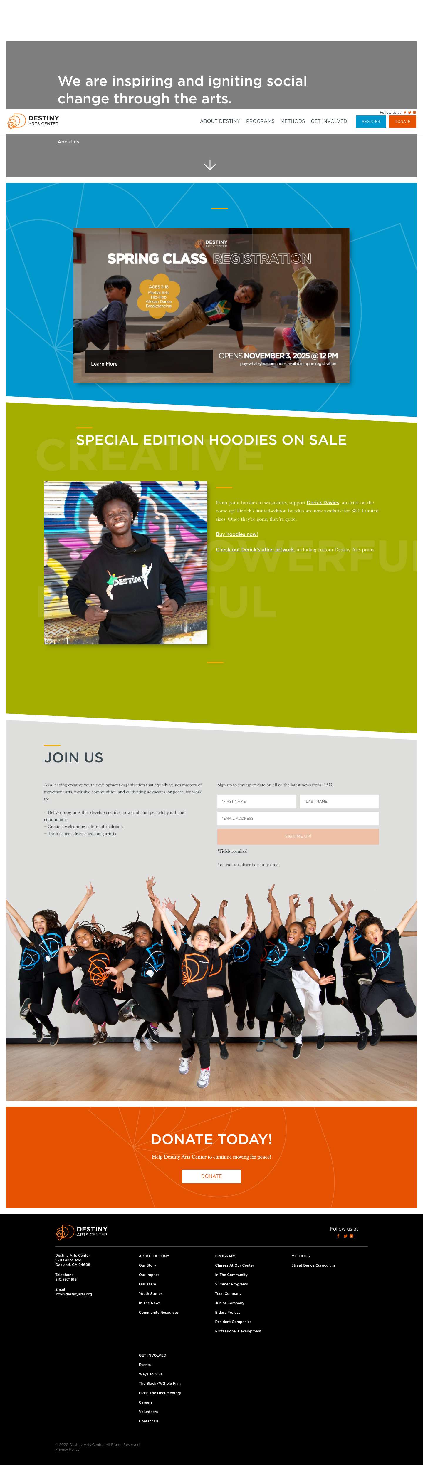 Destiny Arts Center - HomepageDestiny Arts Center - Homepage - Full Screenshot