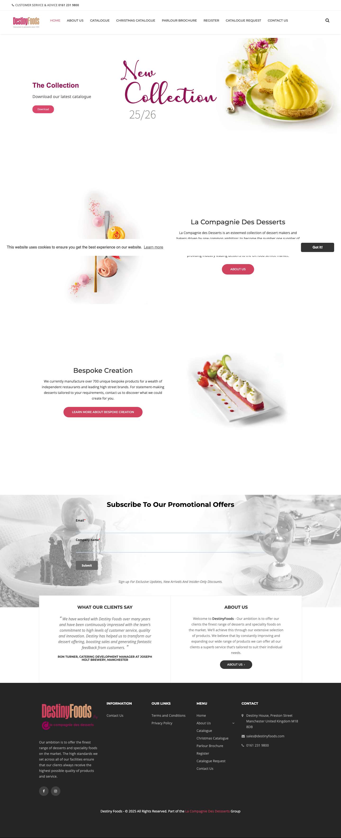 DestinyFoods.com - Innovation in patisserie since 1994 - Full Screenshot