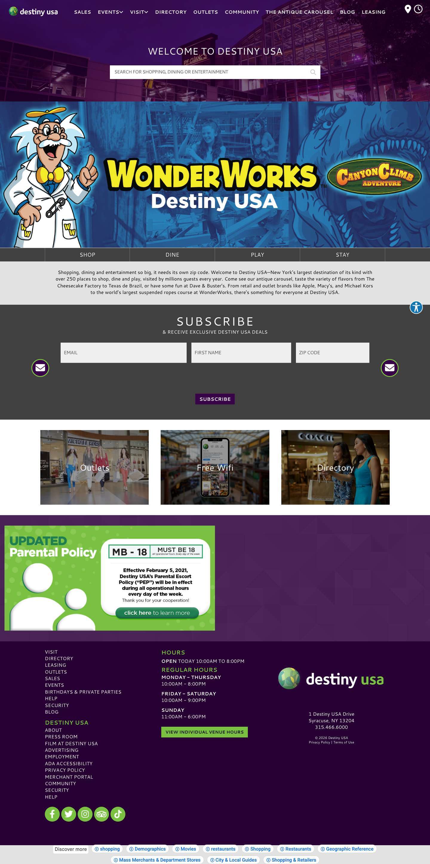 Destiny USA - Shopping, Dining and Entertainment in Syracuse, NY - Full Screenshot
