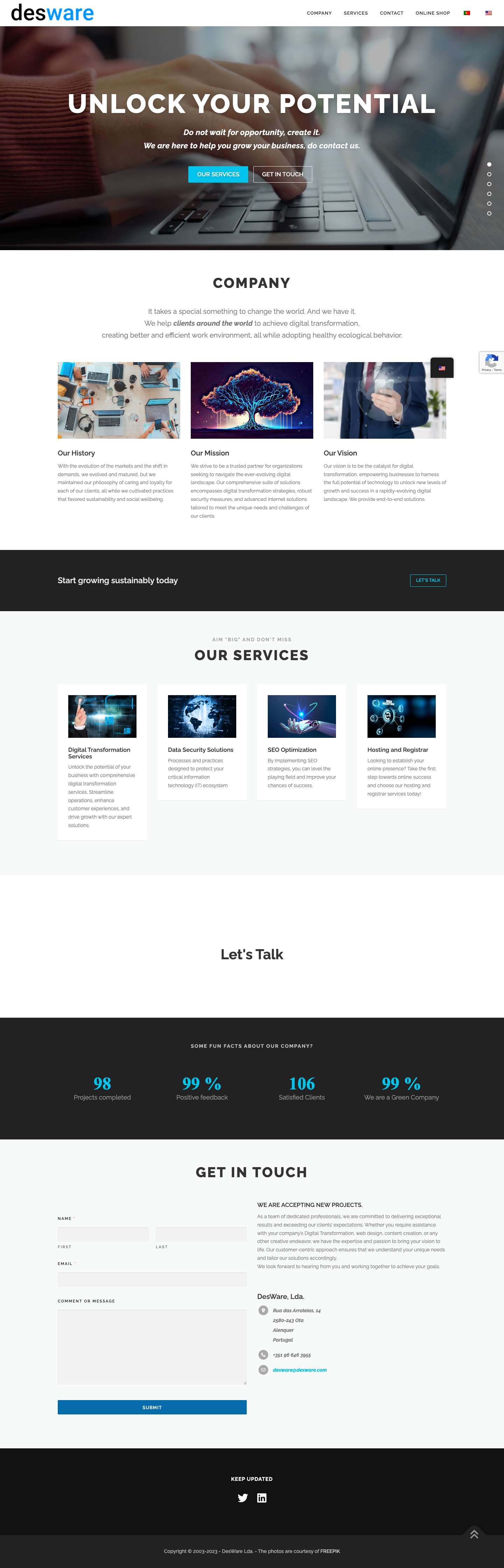 DesWare - Your partner through Digital Transformation - Full Screenshot