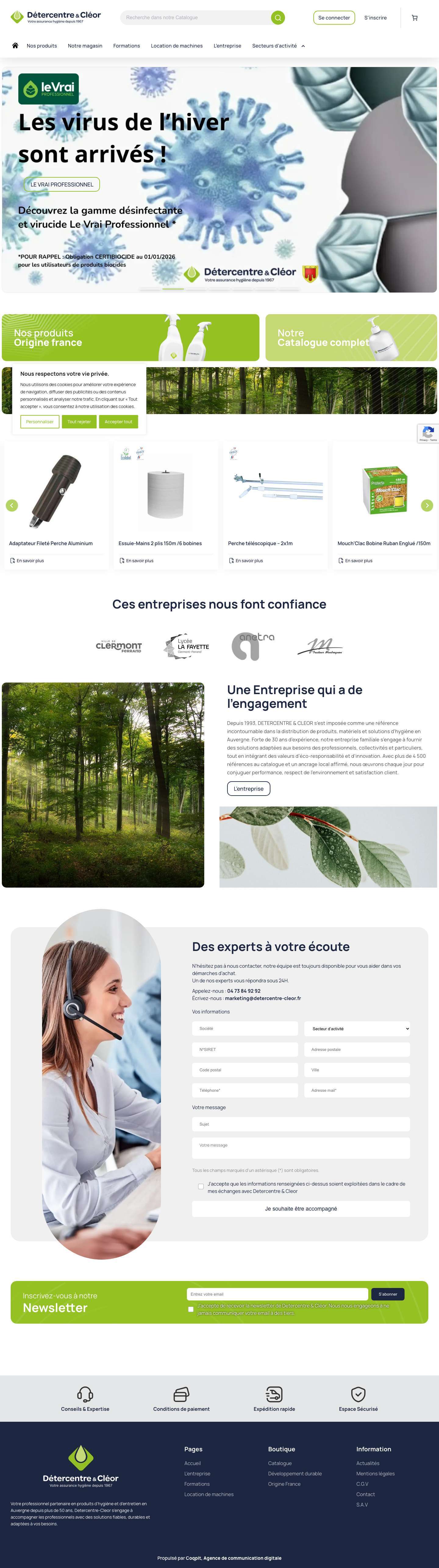 Detercentre & Cleor - Produits hygiène et désinfection professionnels depuis 1967 - Full Screenshot