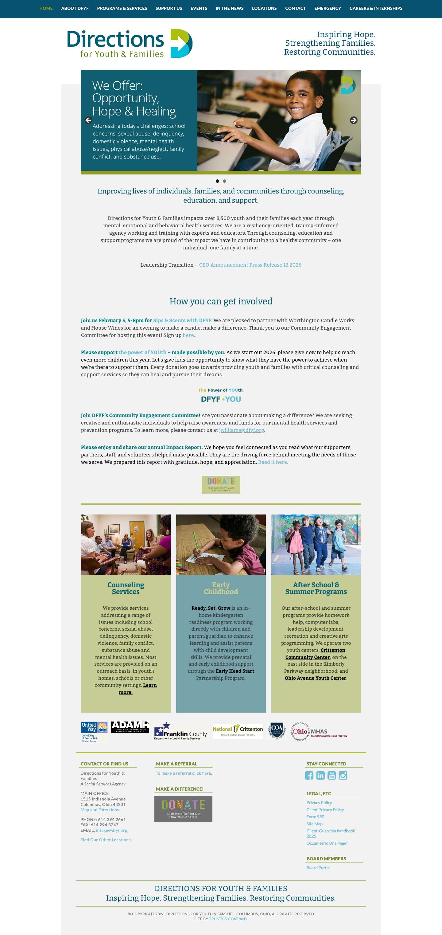 Directions for Youth & Families – Impacting Lives. Strengthening Families. Restoring Communities. - Full Screenshot