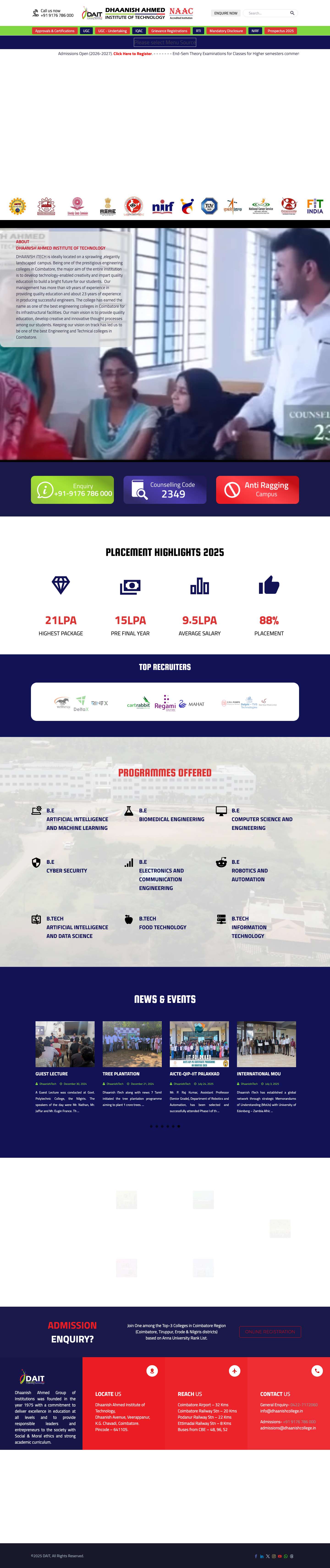 Best B.Tech Engineering College in Coimbatore | Dhaanish Ahmed Institute of Technology - Full Screenshot