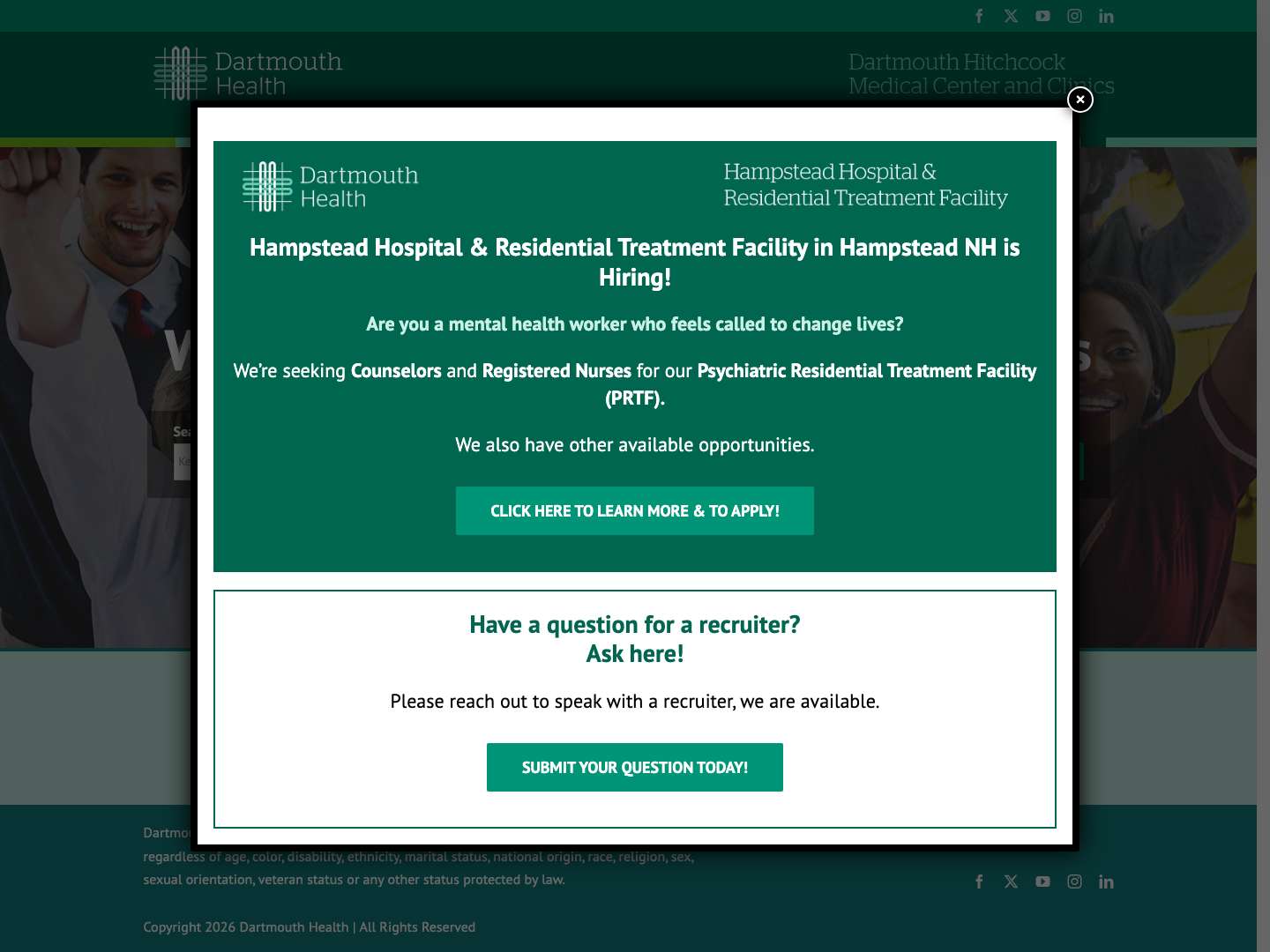 Home page - Healthcare Careers at Dartmouth Hitchcock Medical Center and Clinics - Full Screenshot
