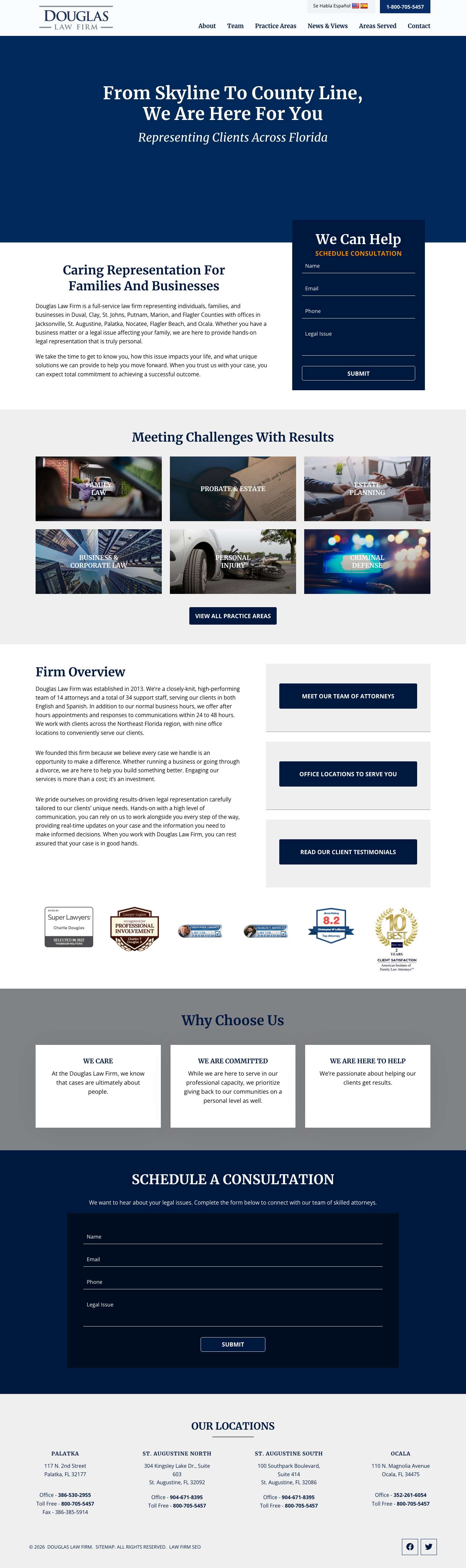 Attorneys in Putnam, St. Johns & Duval County | Douglas Law Firm - Full Screenshot