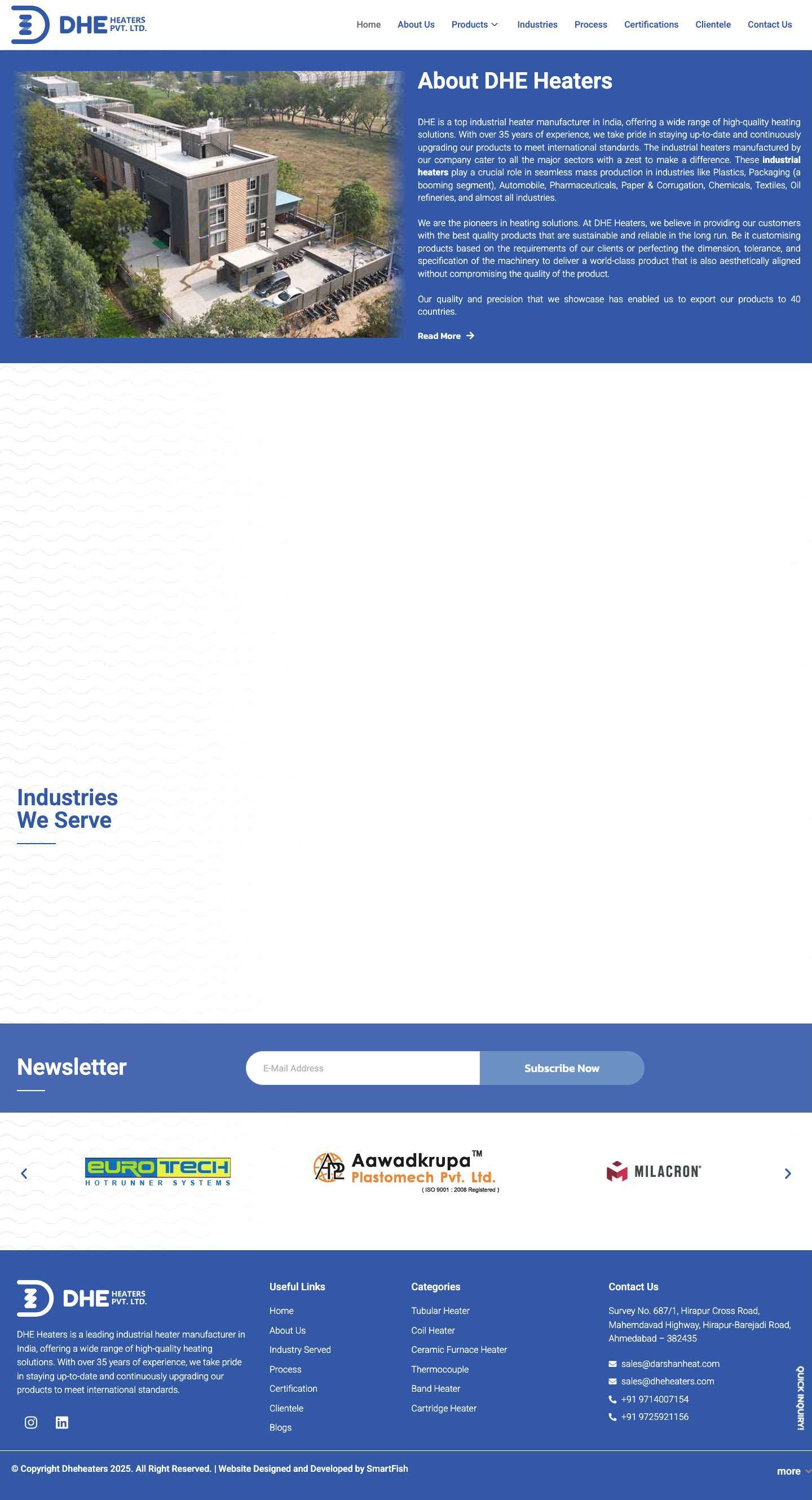 Industrial Heater Manufacturer Ahmedabad, India - DHE Heaters - Full Screenshot