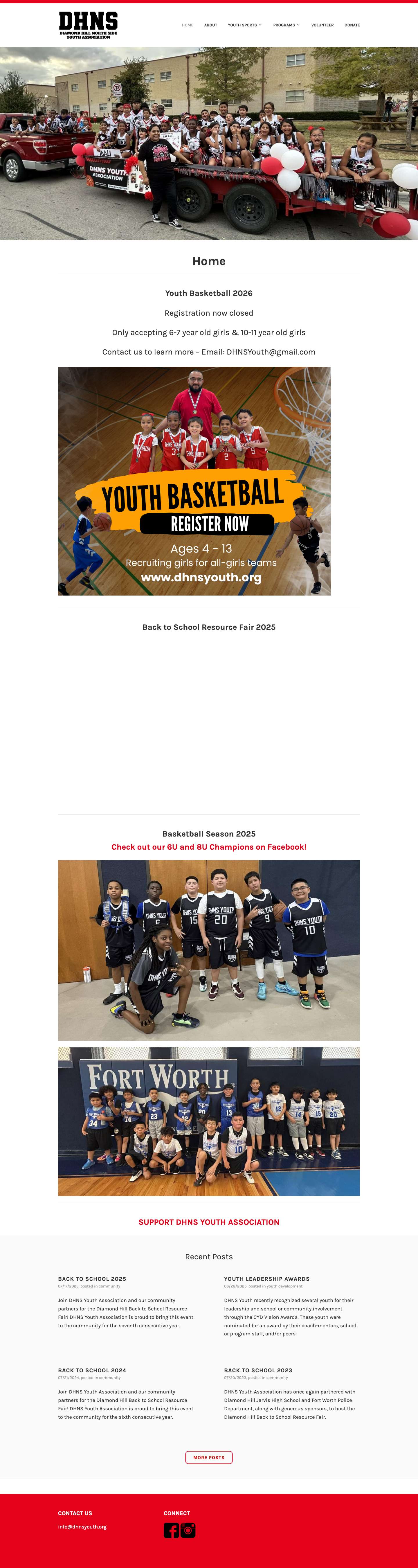 Diamond Hill North Side Youth Association - DHNS Youth Sports - Full Screenshot