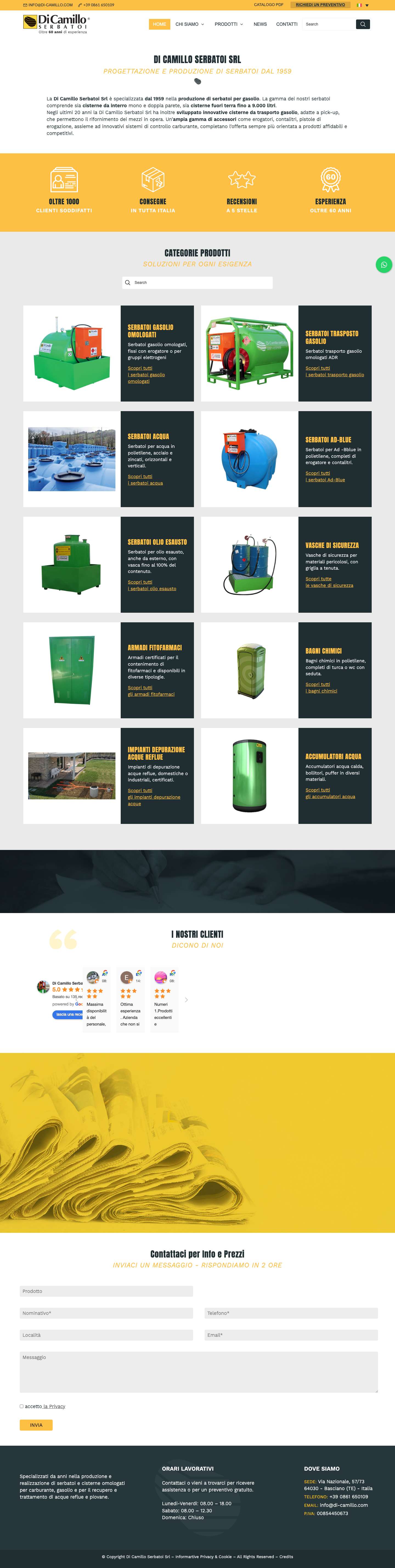 Produzione e vendita serbatoi omologati, cisterne e progettazione impianti - Di Camillo Serbatoi S.r.l. - Full Screenshot