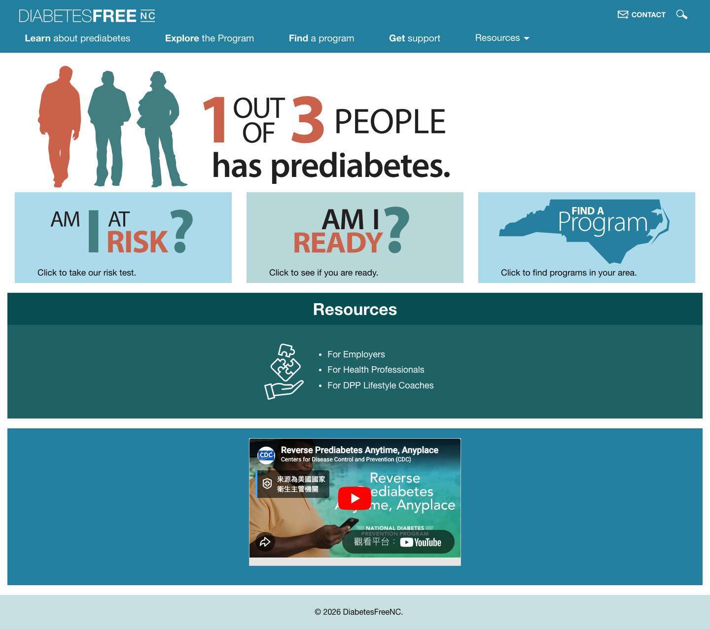 Diabetes Free NC – Prediabetes is when blood glucose (sugar) levels in your blood are higher than normal, but not high enough to be diagnosed with diabetes. - Full Screenshot