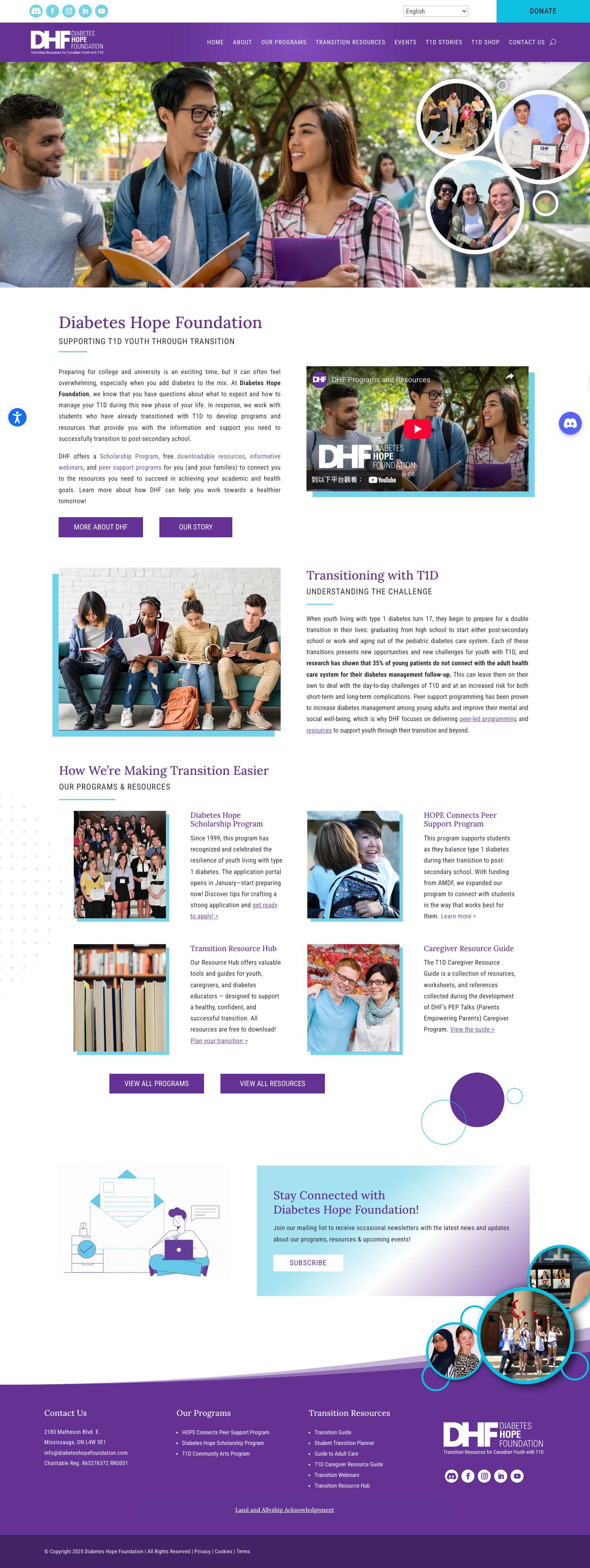 Diabetes Hope Foundation - Supporting Transitioning Youth Living with Diabetes - Full Screenshot