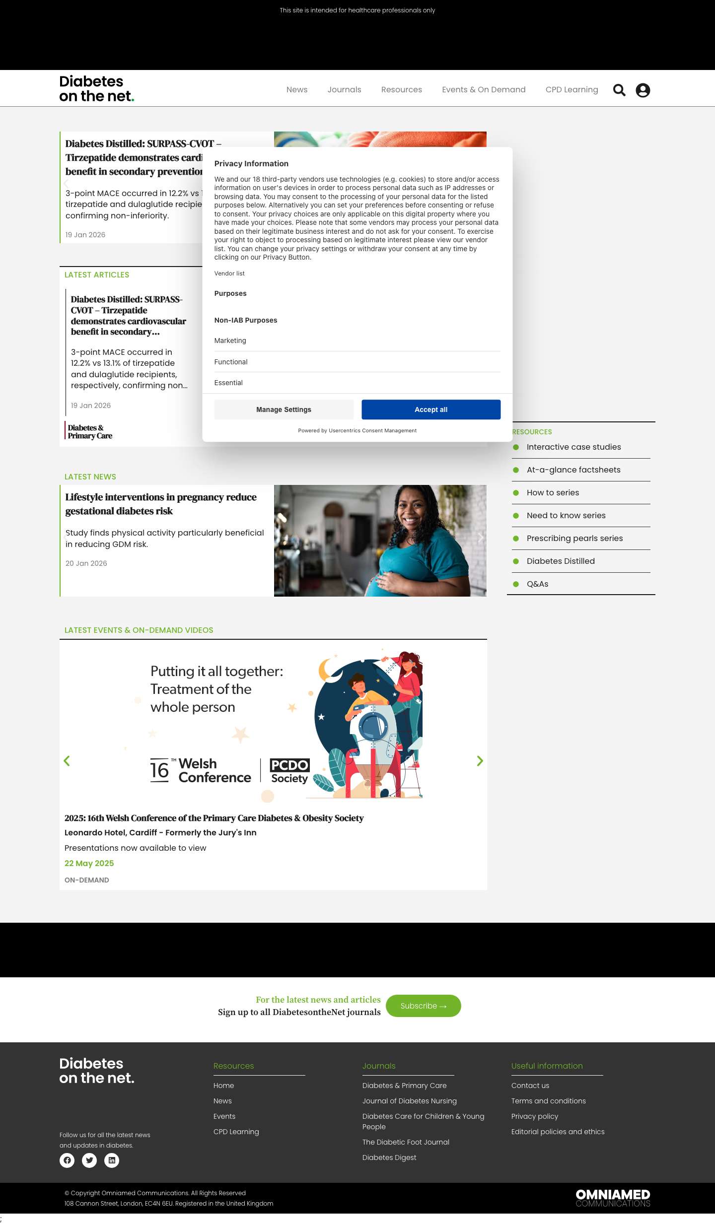 DiabetesontheNet | Online diabetes journals, education and resources for healthcare professionals. - Full Screenshot