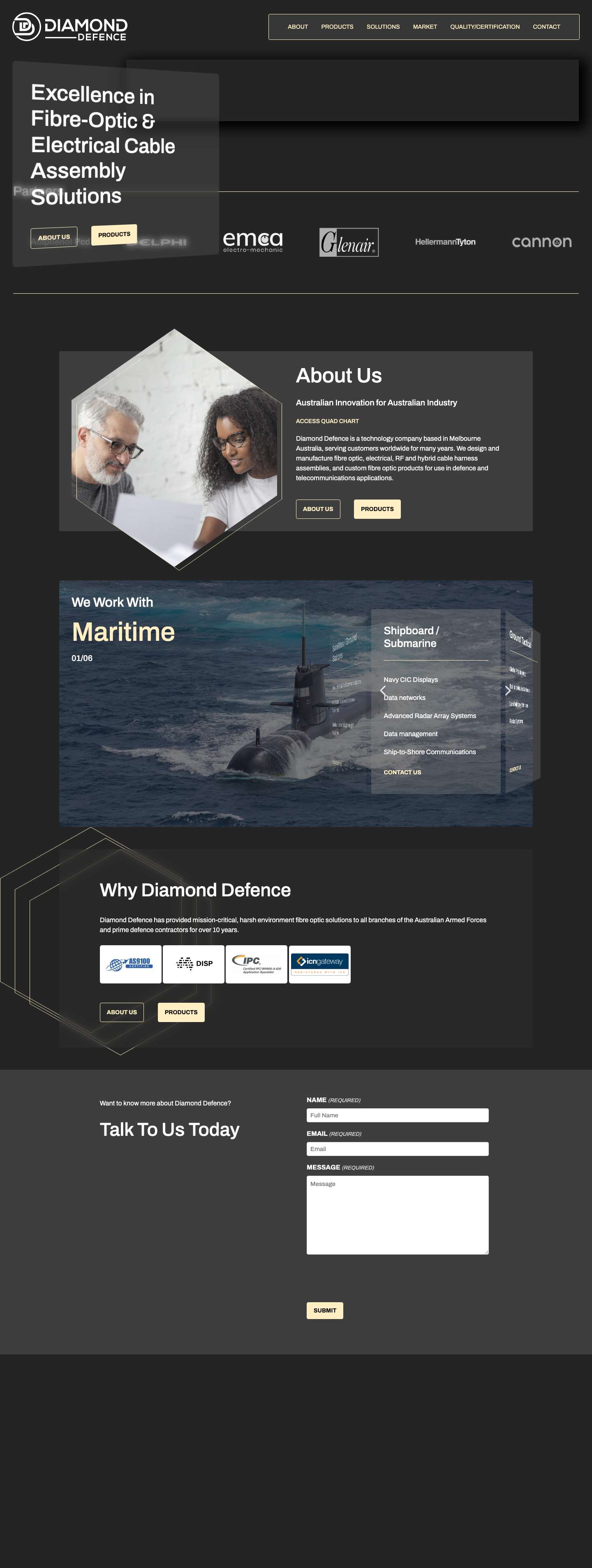 Excellence in Fibre-Optic & Electrical Cable Assembly Solutions - Diamond Defence - Full Screenshot