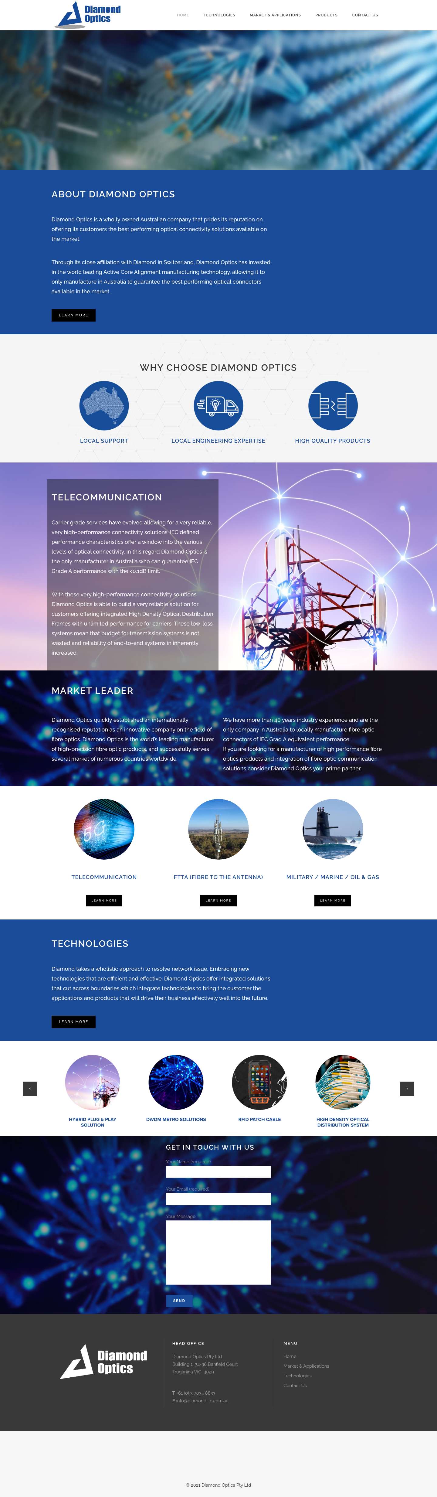 Diamond Optics | Fiber Optics Integrated Solutions Australia - Full Screenshot