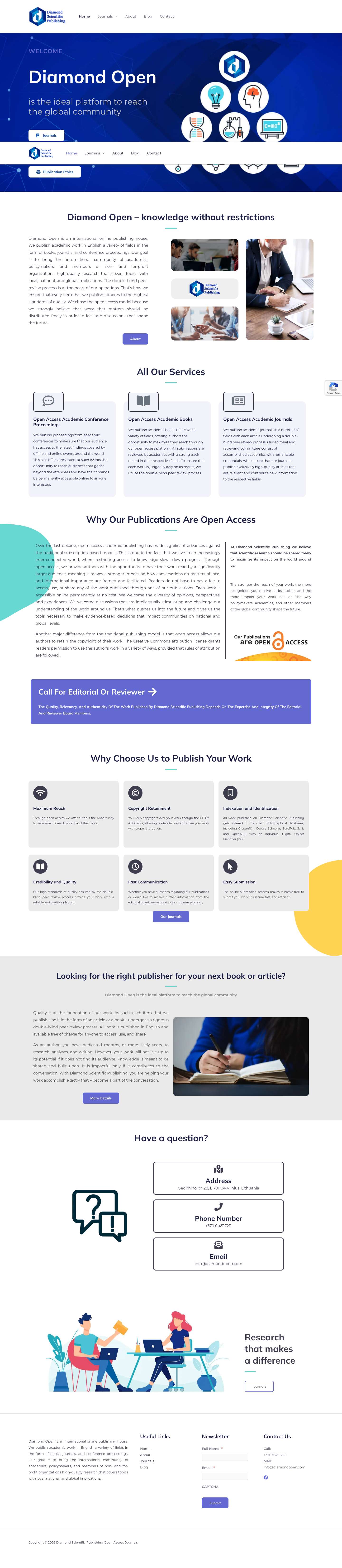 Diamond Scientific Publishing Open Access Journals - Full Screenshot