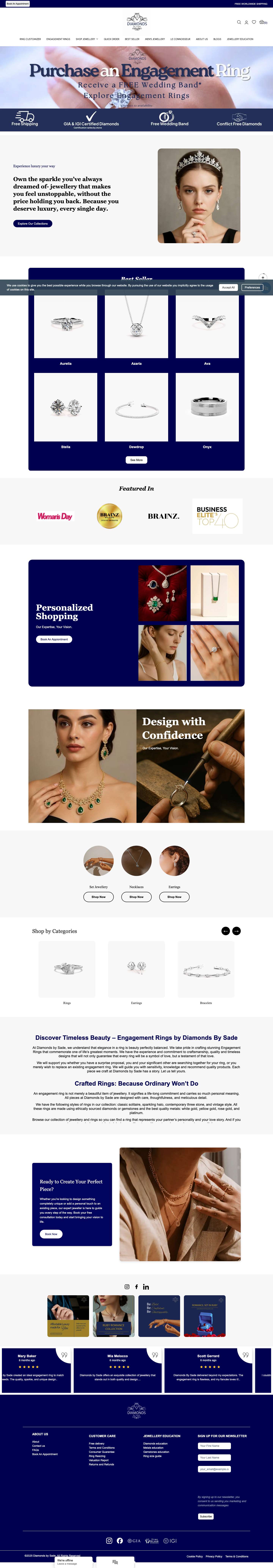 Timeless Jewellery | Shop Fine Rings & More | Diamonds by SadeJewelry CategoriesCategories CarouselJewellery Section - Full Screenshot