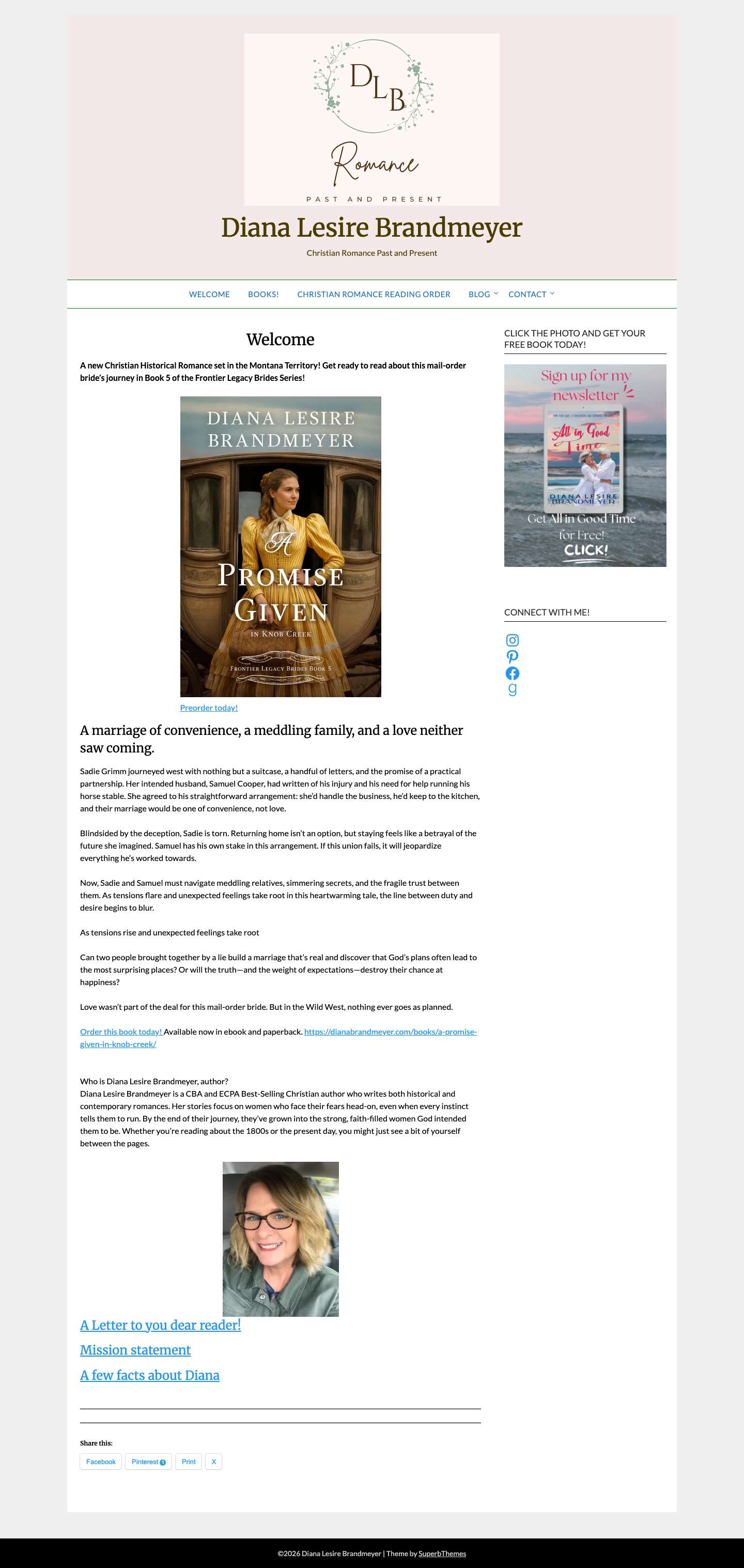 Diana Lesire Brandmeyer author of Christian Romances - Full Screenshot