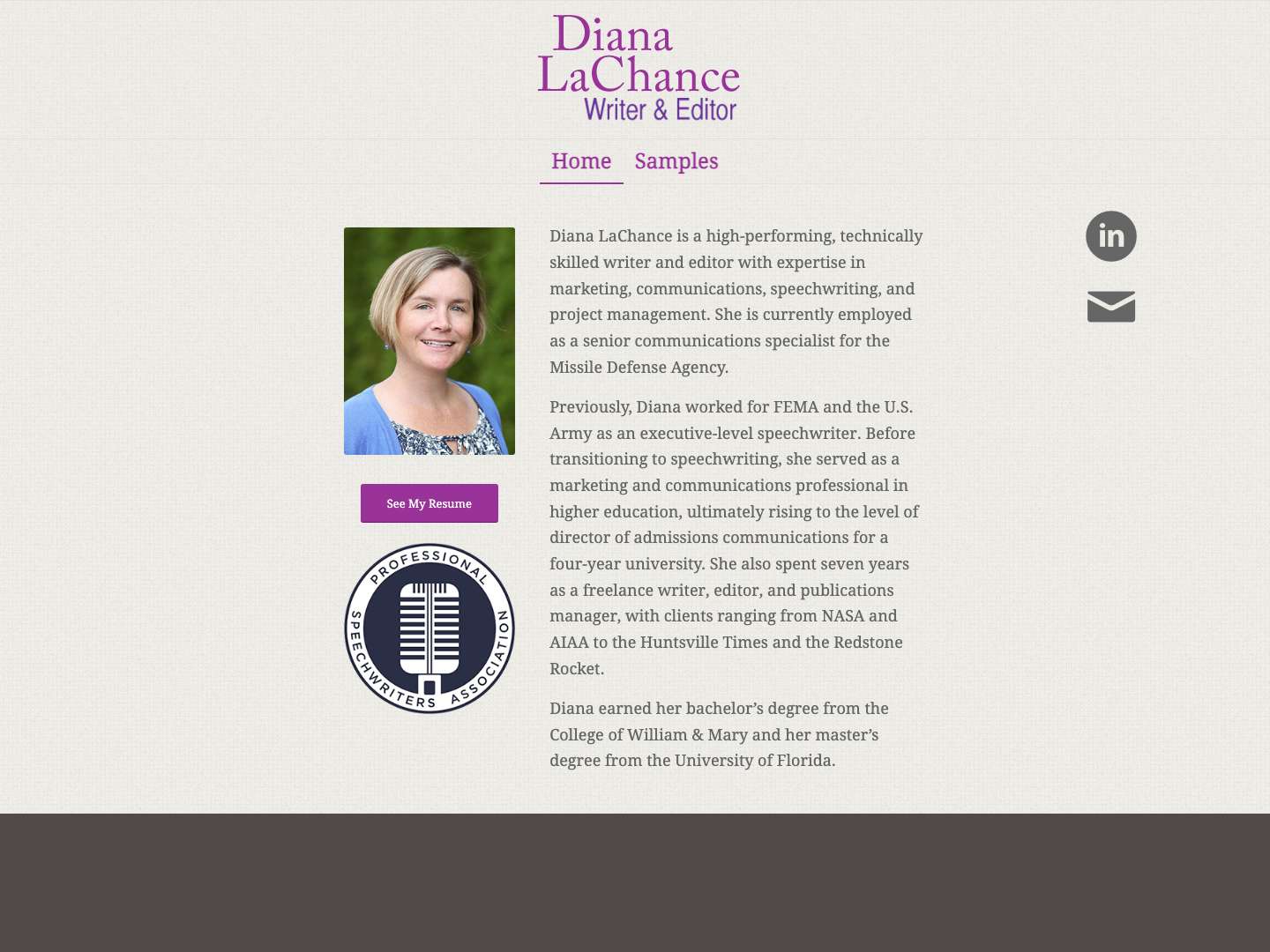 Diana LaChance – Freelance Writer - Full Screenshot