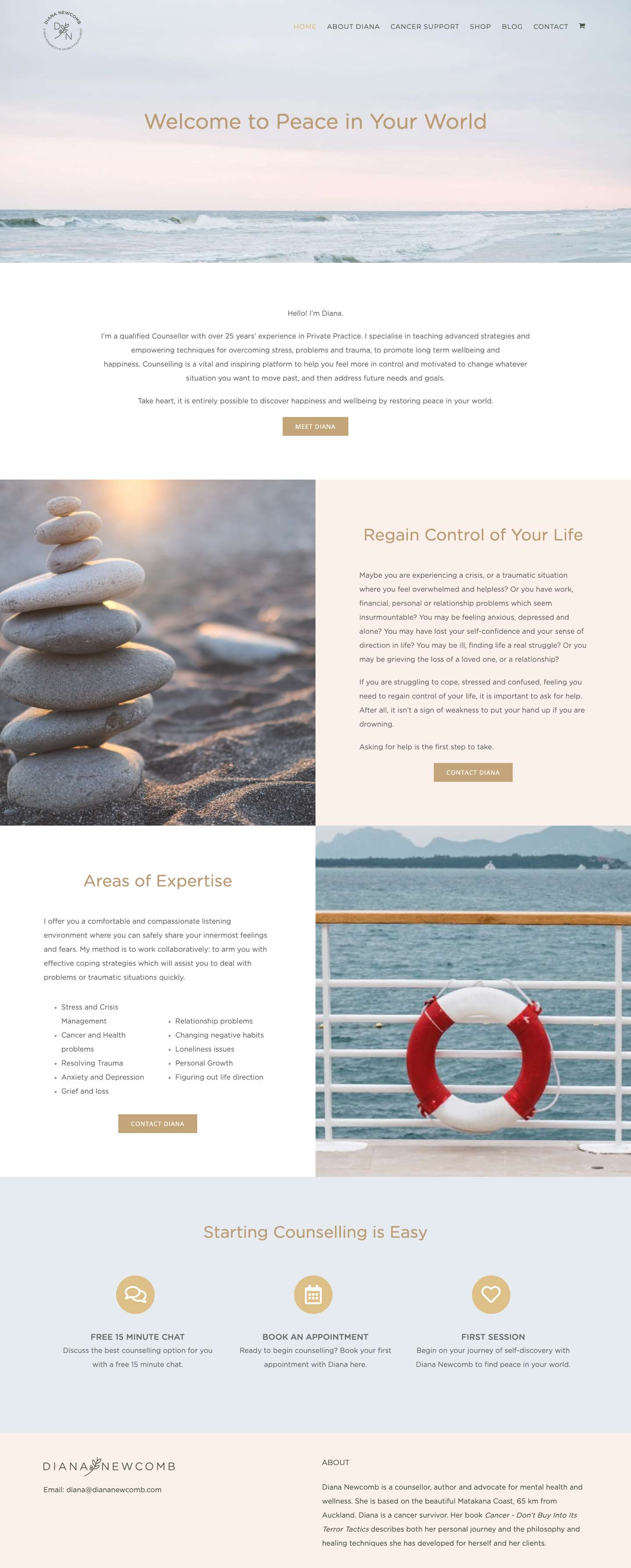 Diana Newcomb Counsellor | Welcome to Peace in Your World - Full Screenshot