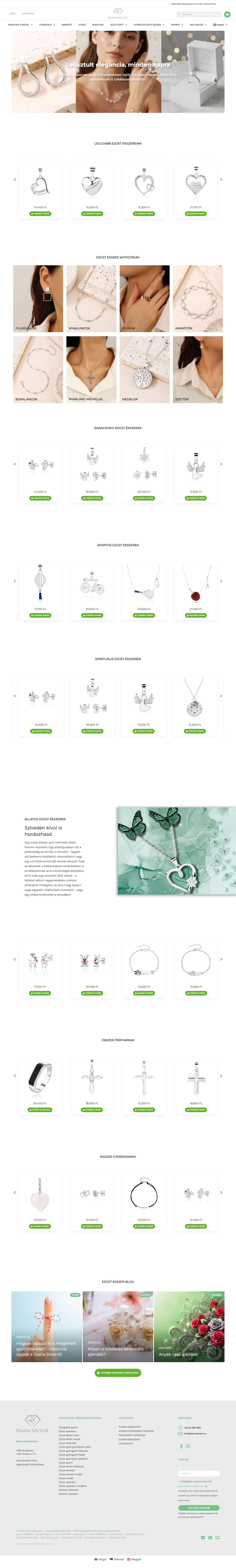 Diana Silver ezüst ékszer webshop | női, férfi és gyermek ékszerek - Full Screenshot