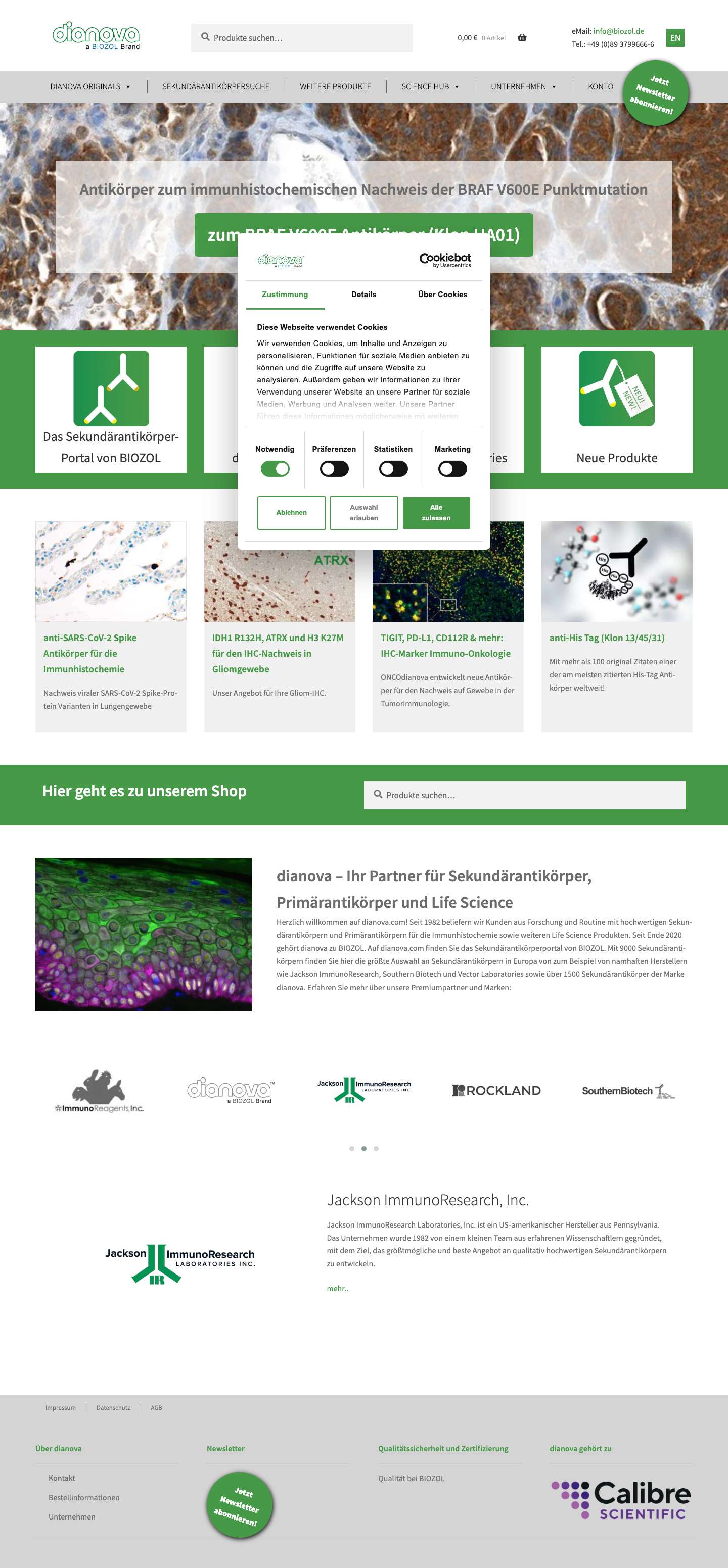 Partner für Sekundärantikörper, Primärantikörper & Life Science - Dianova - Full Screenshot