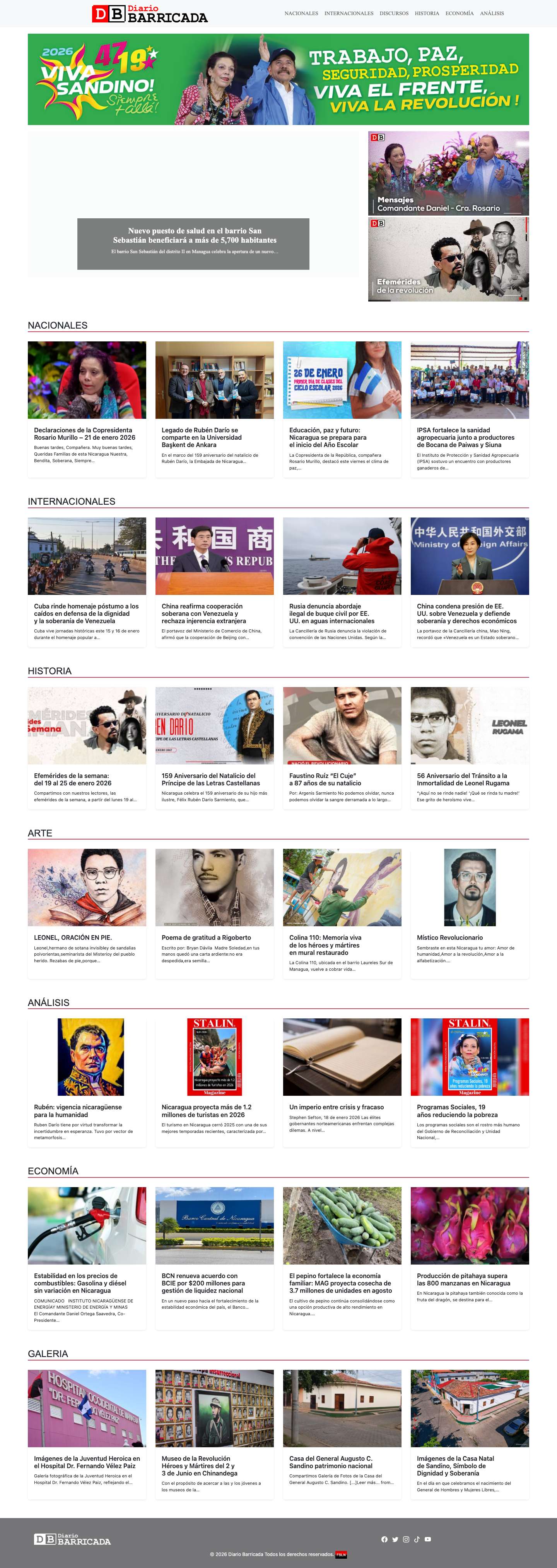 Barricada – Noticias de Nicaragua y el mundo. Medio de comunicación histórico del FSLN que nació el 25 de julio de 1979 y resurgió el 28 de junio del 2018. - Full Screenshot