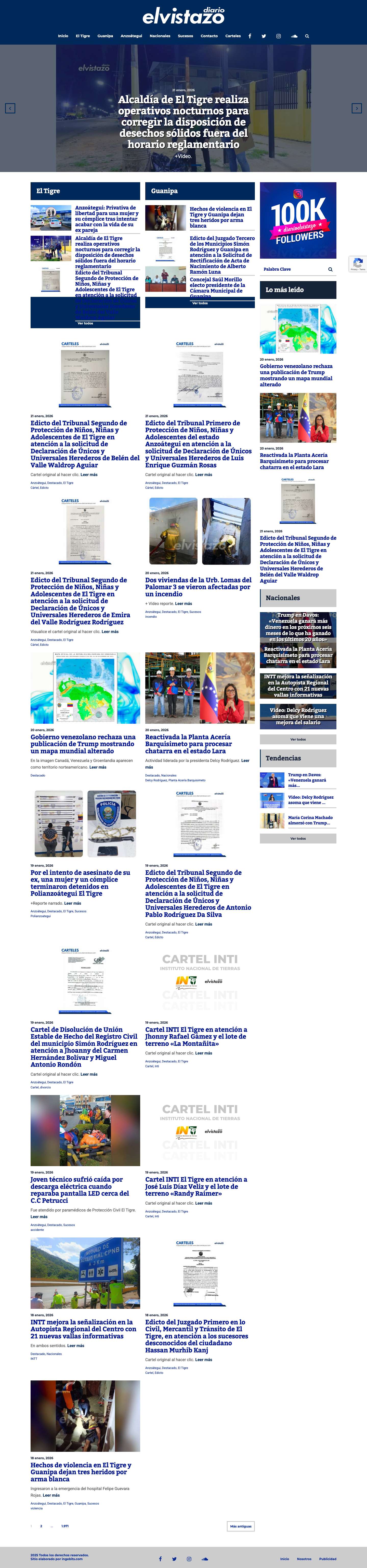 Diario El Vistazo - Medio de Comunicación con base en El Tigre, Anzoátegui. Venezuela - Full Screenshot