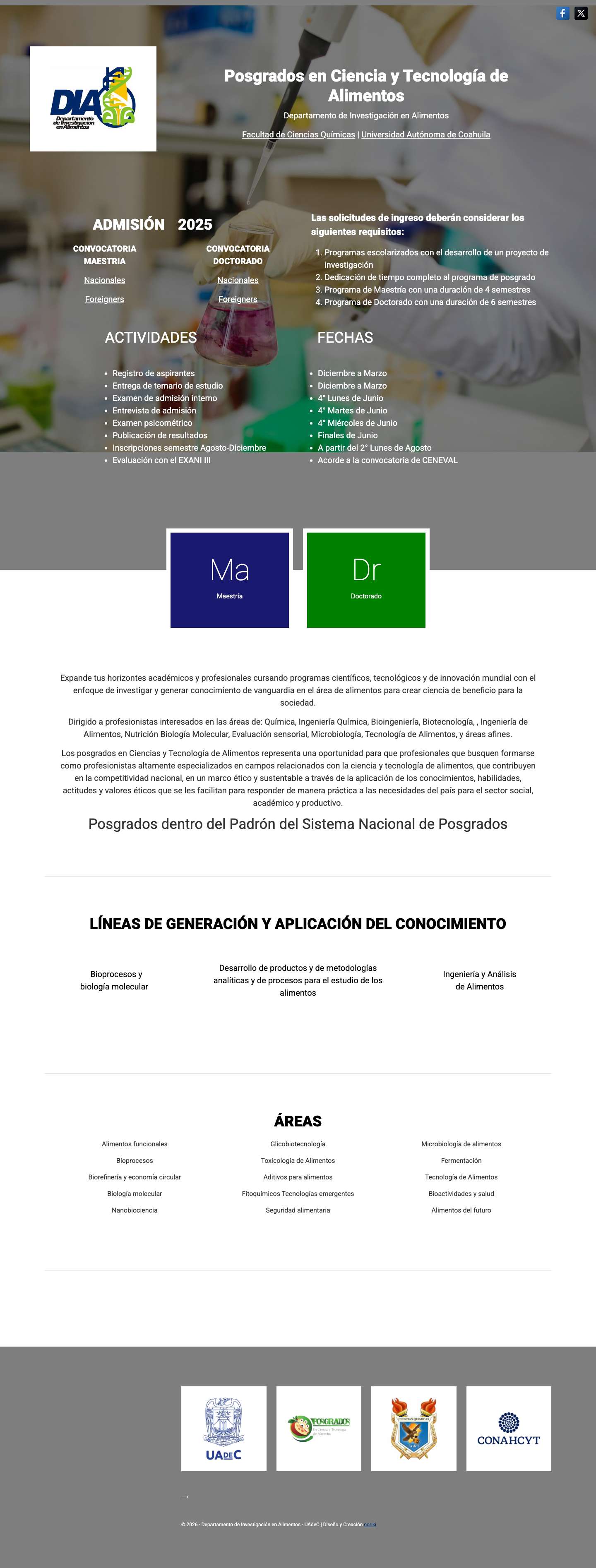 Posgrados en Ciencia y Tecnología de Alimentos - Departamento de Investigación en Alimentos - Full Screenshot