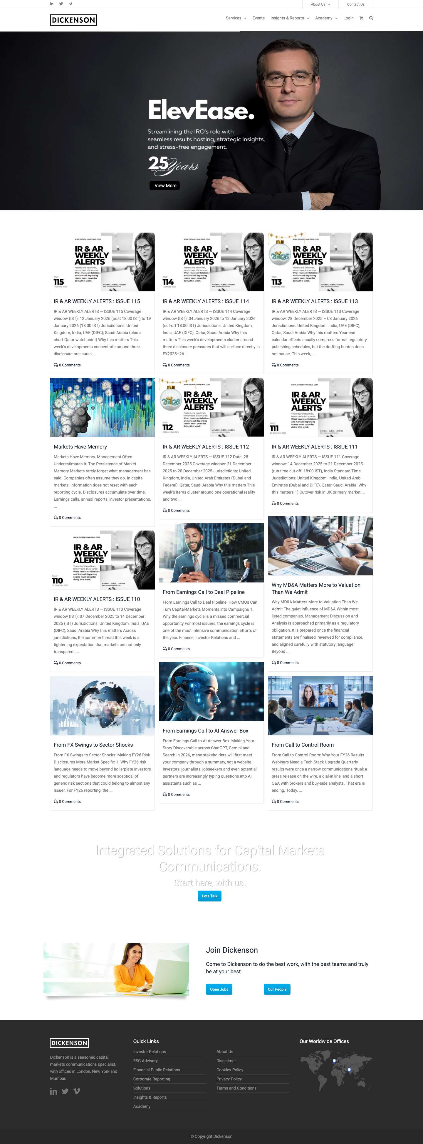 ElevEase Call Hosting Solutions | Professional Investor Relations and Annual Reports by Dickenson - Full Screenshot