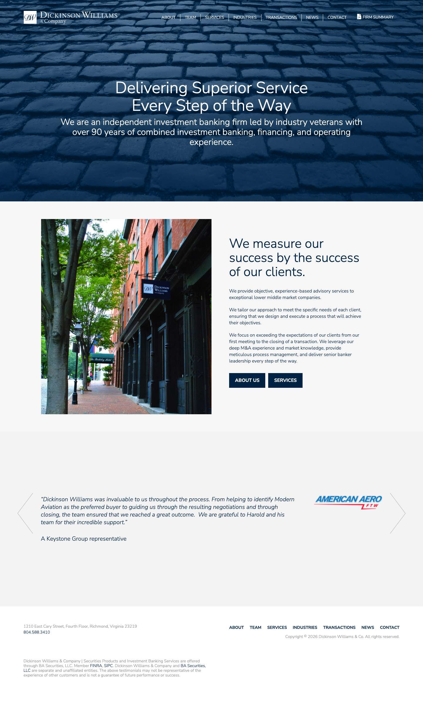 Dickinson Williams & Co. | Independent Investment Banking - Full Screenshot