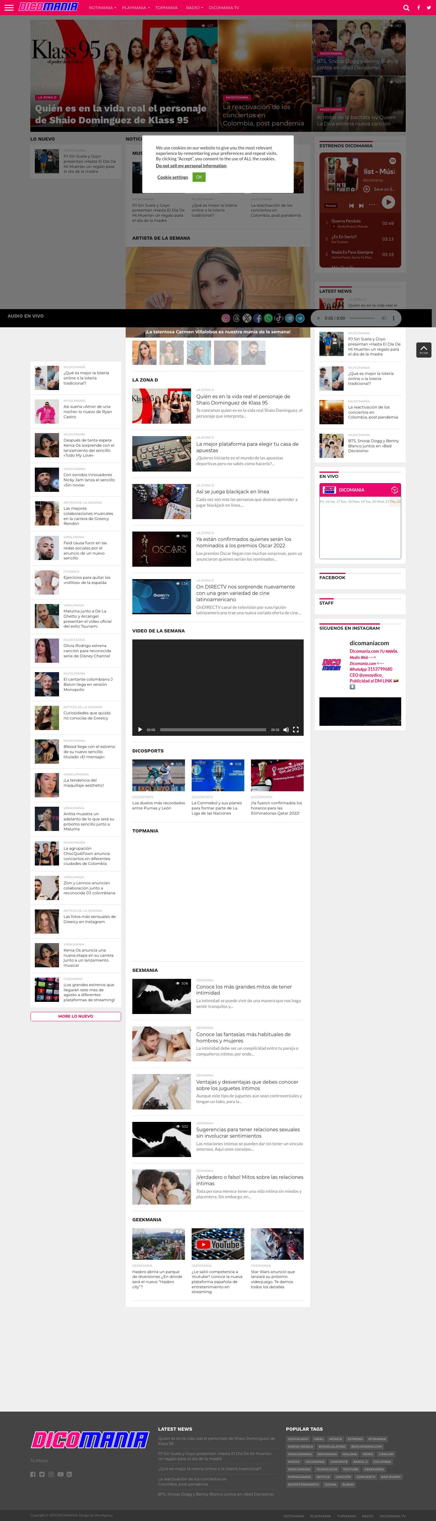 Dicomania Tu Manía – Encuentra en Dicomania.com la info de tus artistas favoritos, influenciadores, la música, deportes y tecnología - Full Screenshot