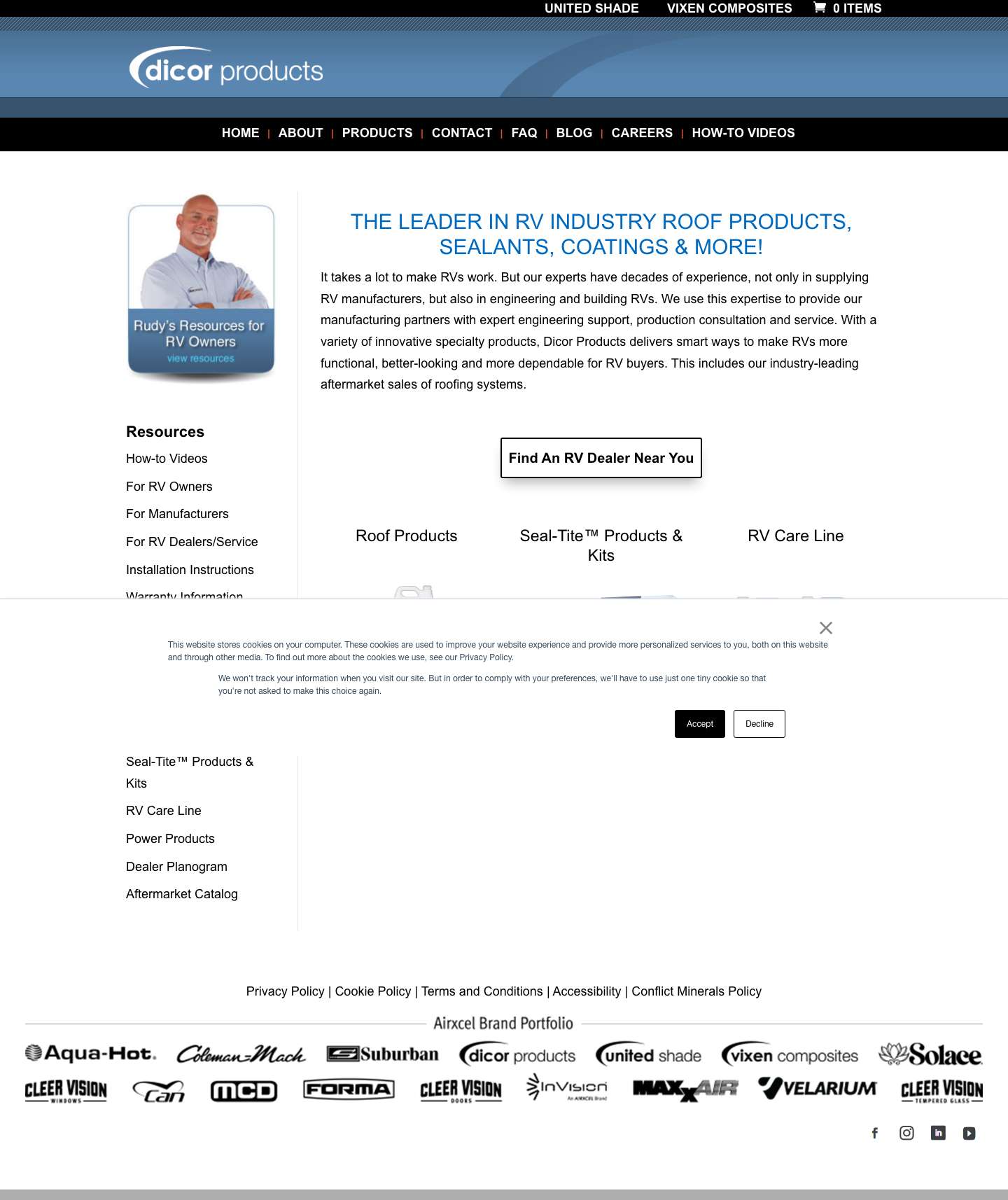 HOME - Dicor Products - Full Screenshot