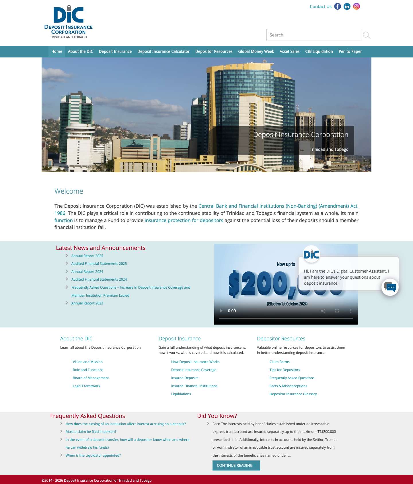 Home Page - About the DIC - Deposit Insurance Corporation - Full Screenshot