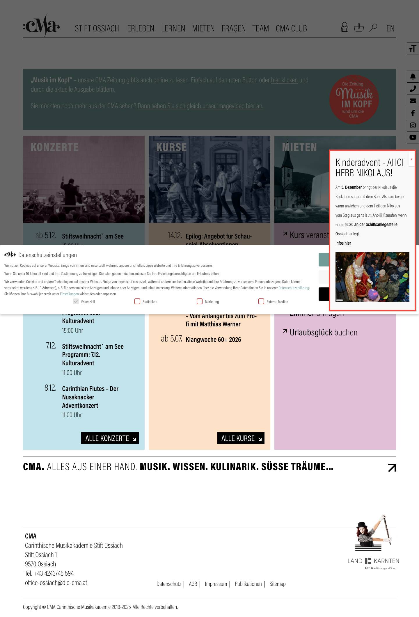 CMA Ossiach Die CMA - Carinthische Musikakademie Stift Ossiach - Full Screenshot